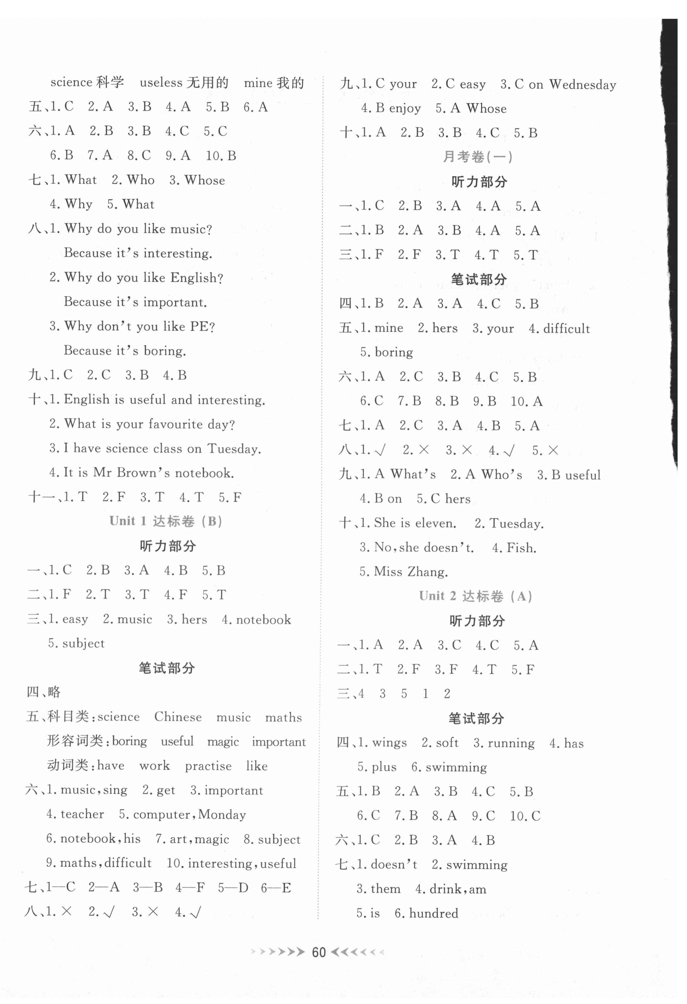 2020年一本好卷五年級英語上冊川教版 參考答案第2頁