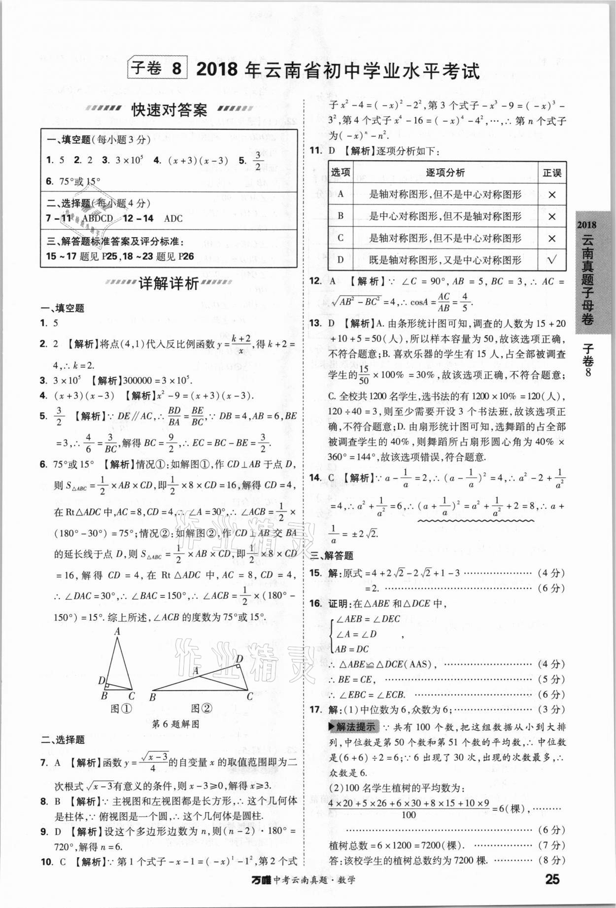 2021年萬唯中考云南真題數(shù)學 參考答案第25頁