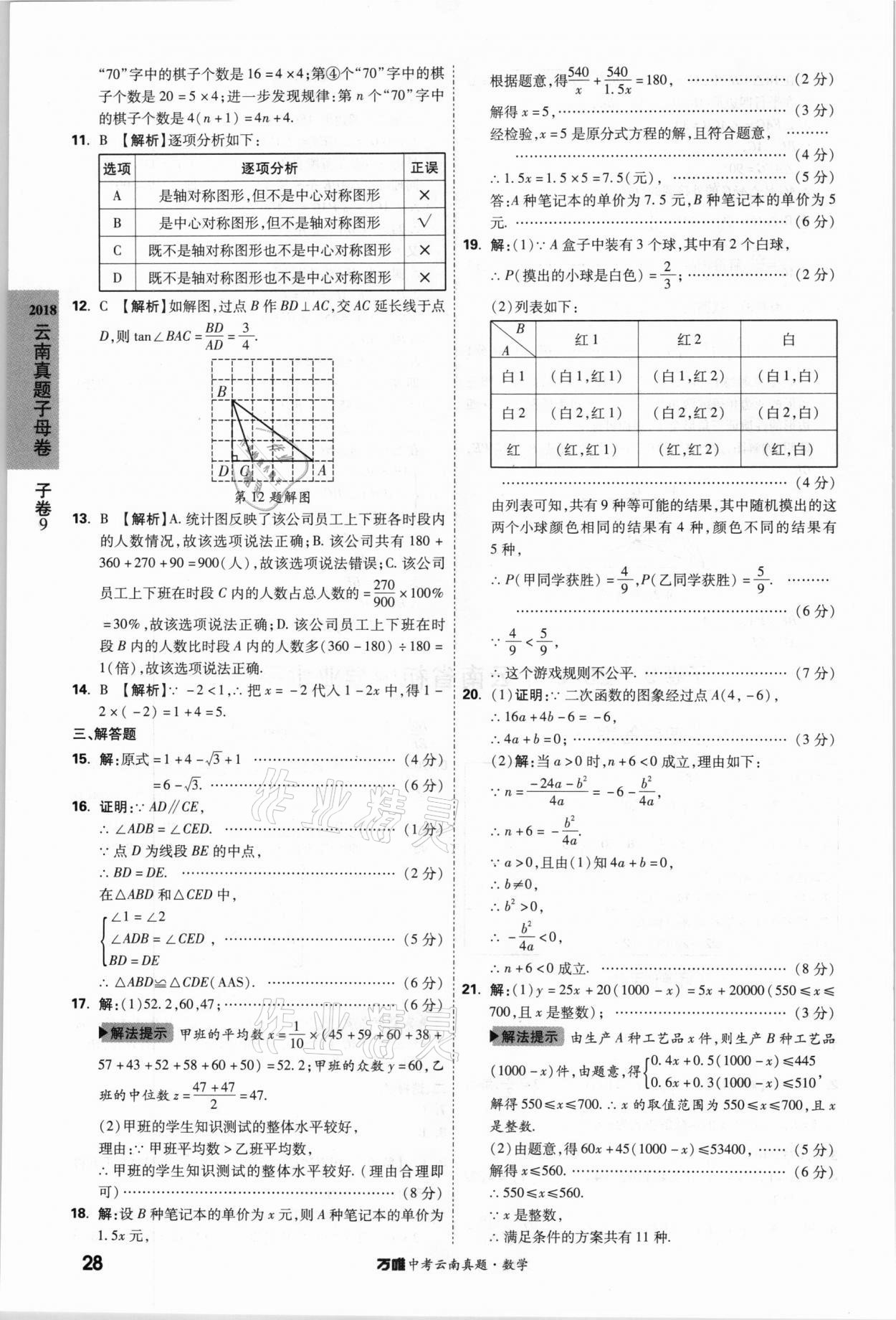 2021年萬唯中考云南真題數(shù)學(xué) 參考答案第28頁