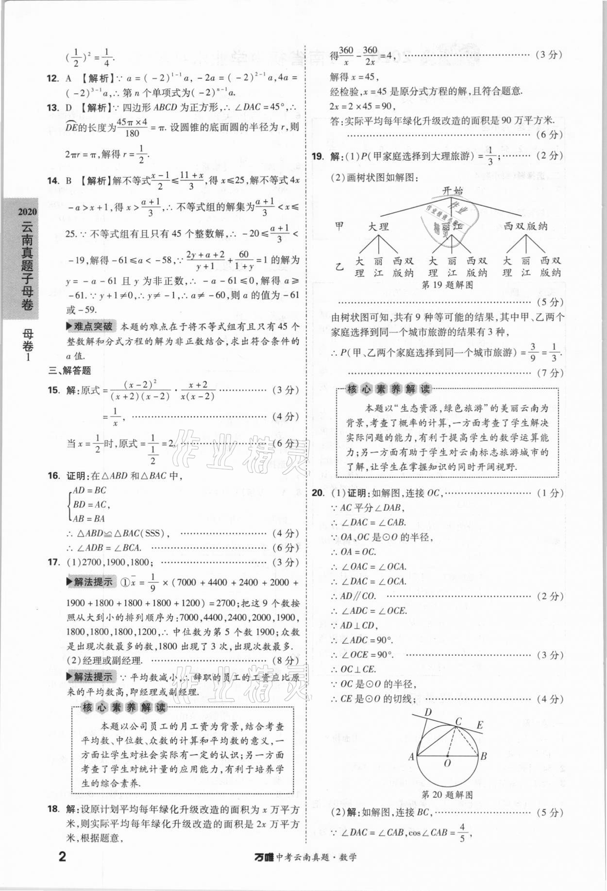 2021年萬唯中考云南真題數(shù)學(xué) 參考答案第2頁