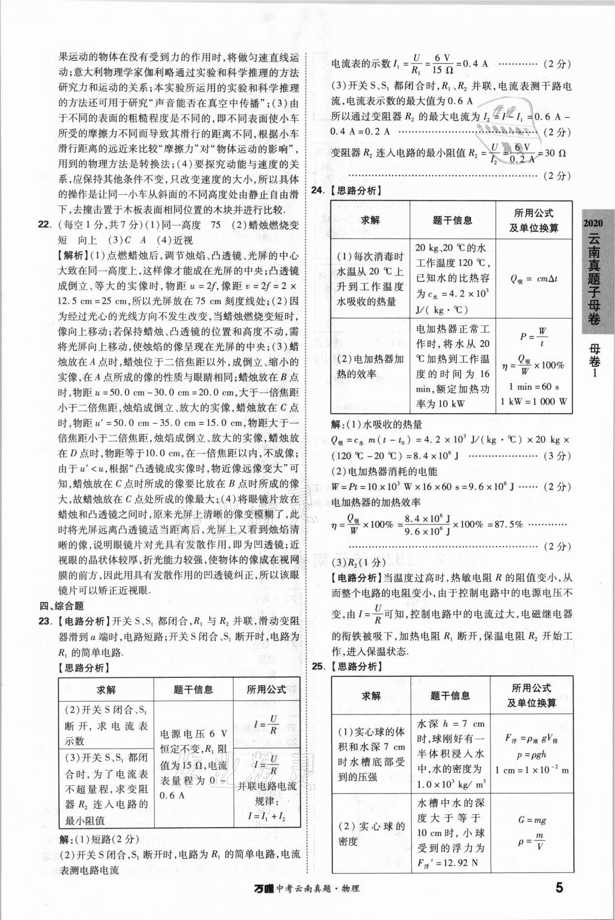 2021年萬唯中考云南真題物理 參考答案第5頁