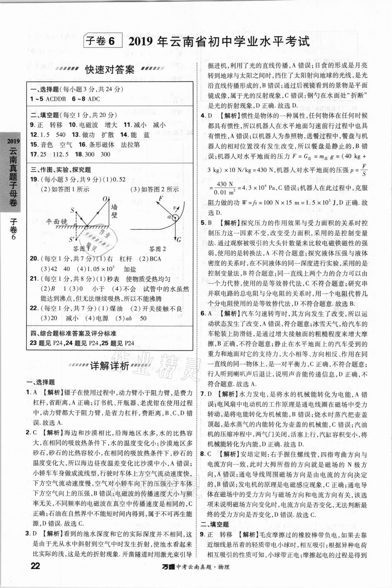 2021年萬唯中考云南真題物理 參考答案第22頁