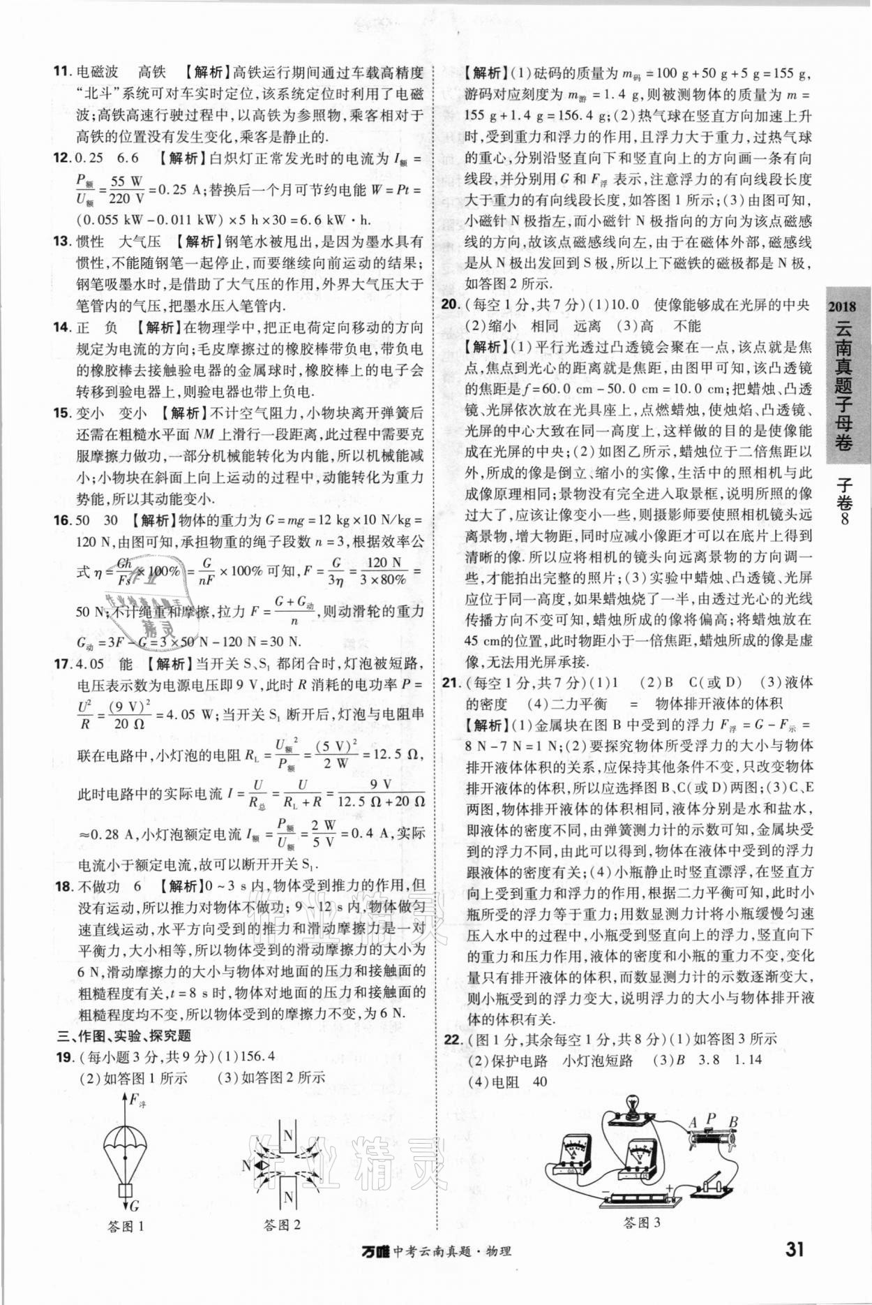 2021年萬唯中考云南真題物理 參考答案第31頁