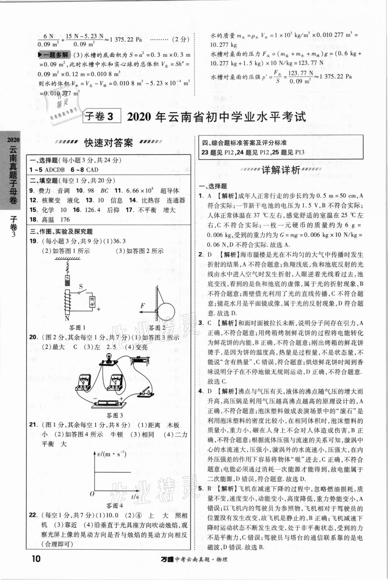 2021年萬唯中考云南真題物理 參考答案第10頁