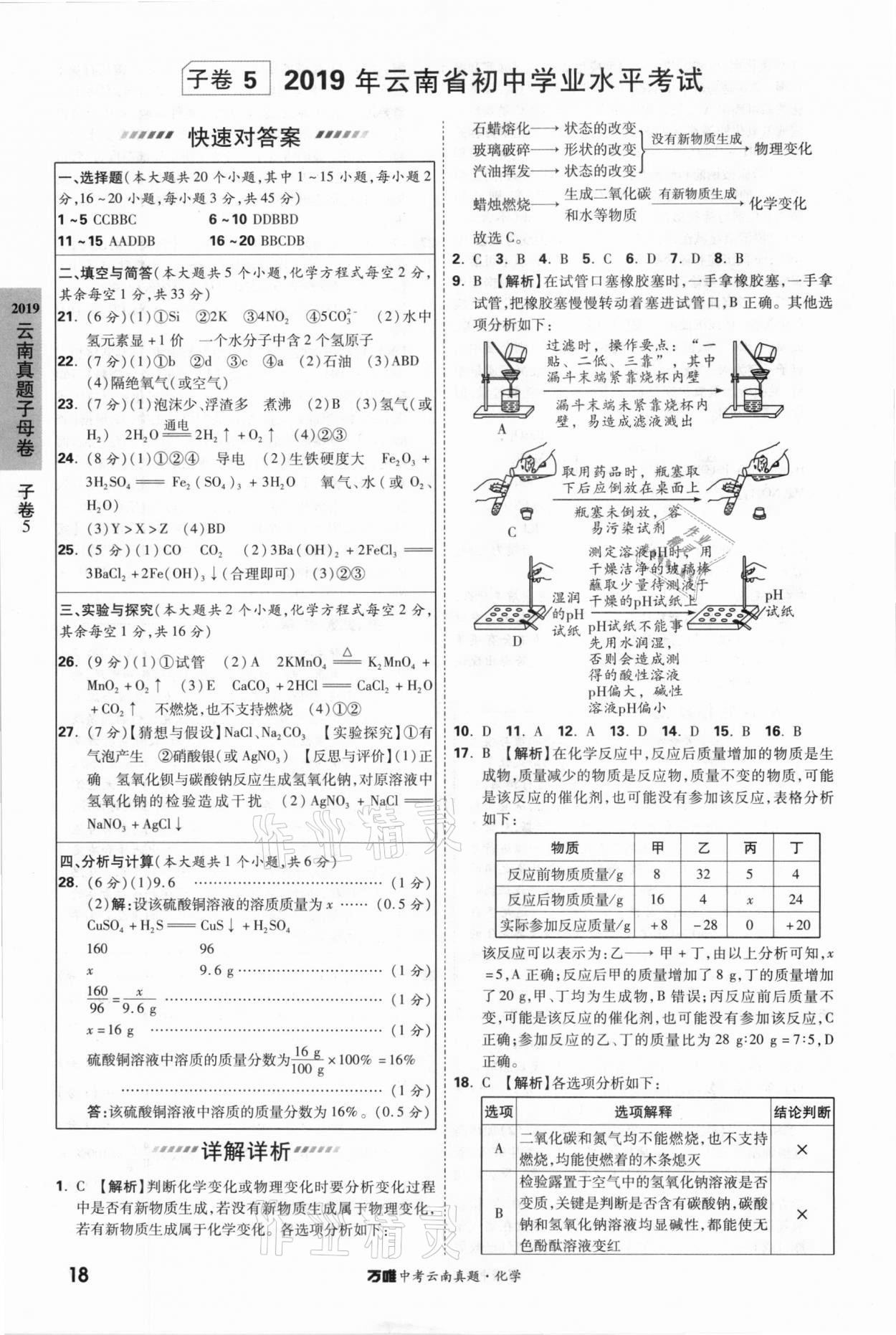 2021年萬唯中考云南真題化學 參考答案第18頁