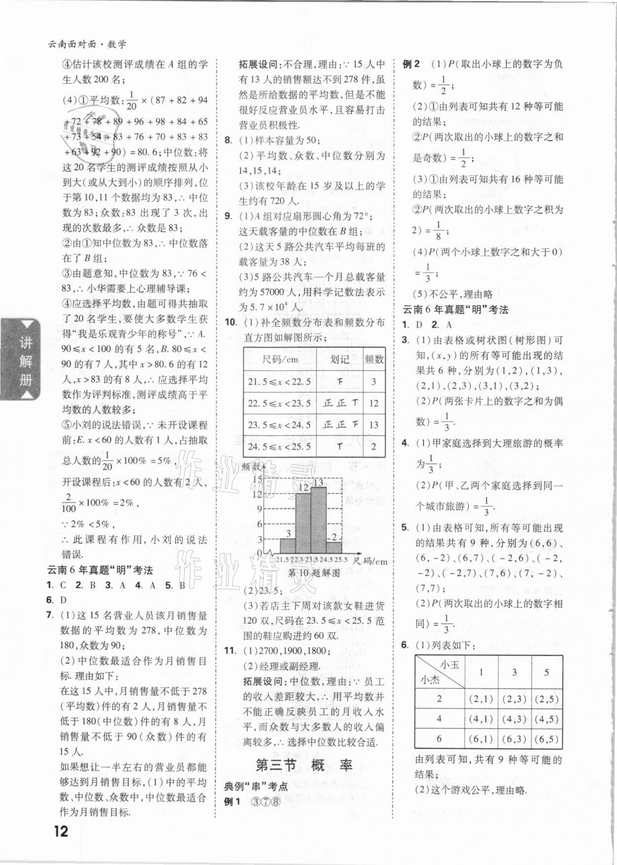 2021年云南中考面對(duì)面數(shù)學(xué) 參考答案第11頁