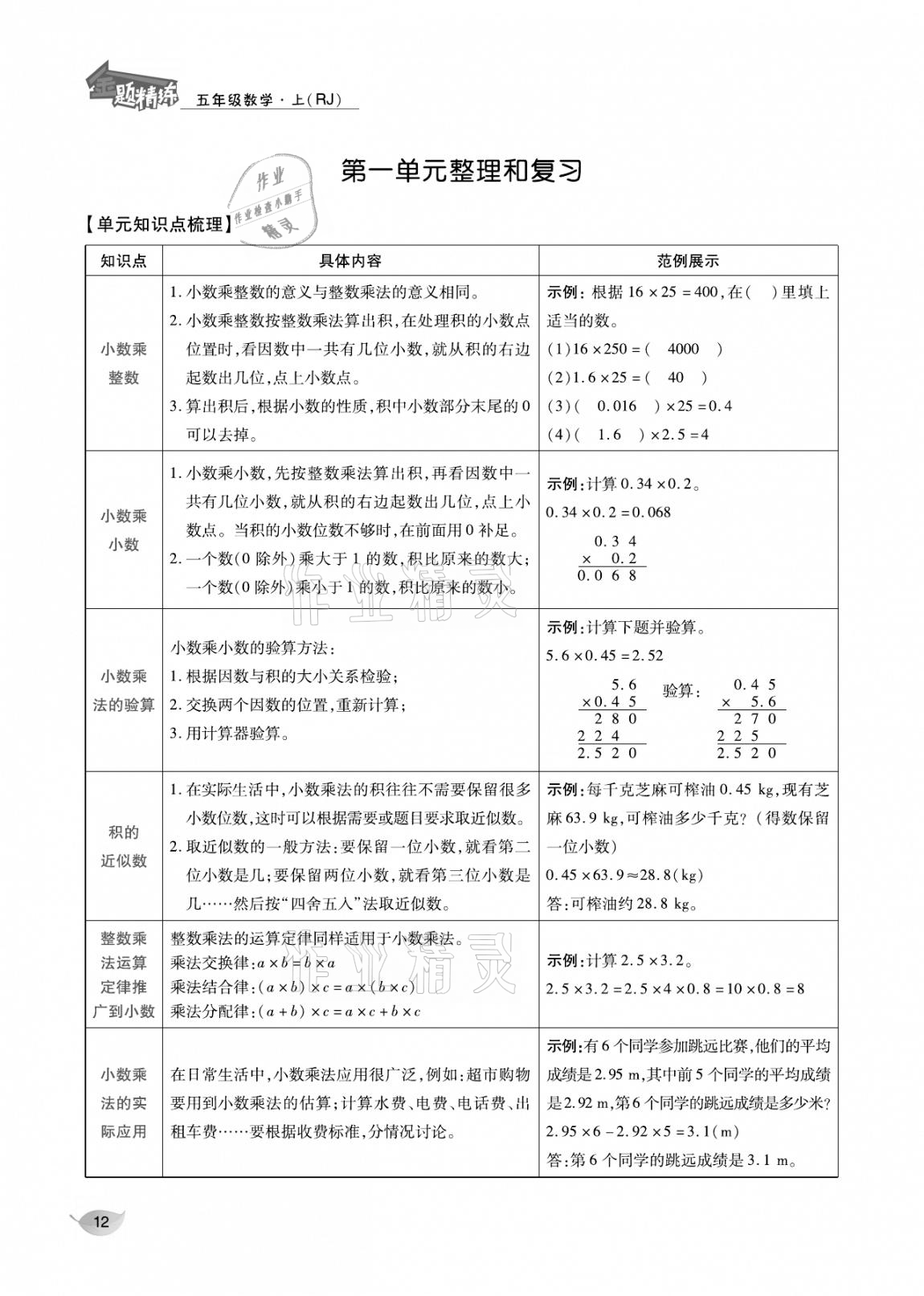 2020年合力數(shù)學金題精練五年級數(shù)學上冊人教版 參考答案第11頁