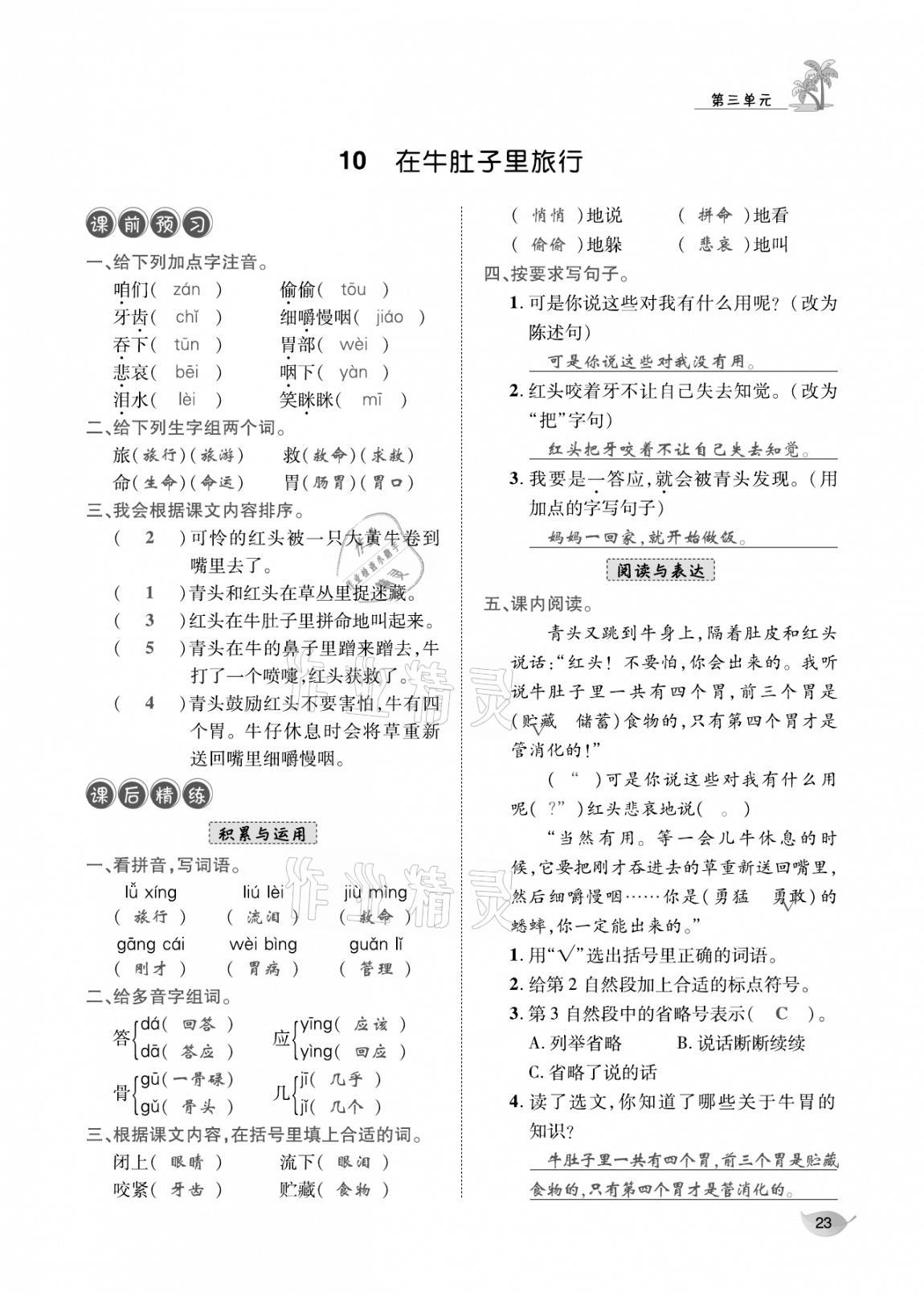 2020年合力語文金題精練三年級語文上冊人教版 參考答案第22頁