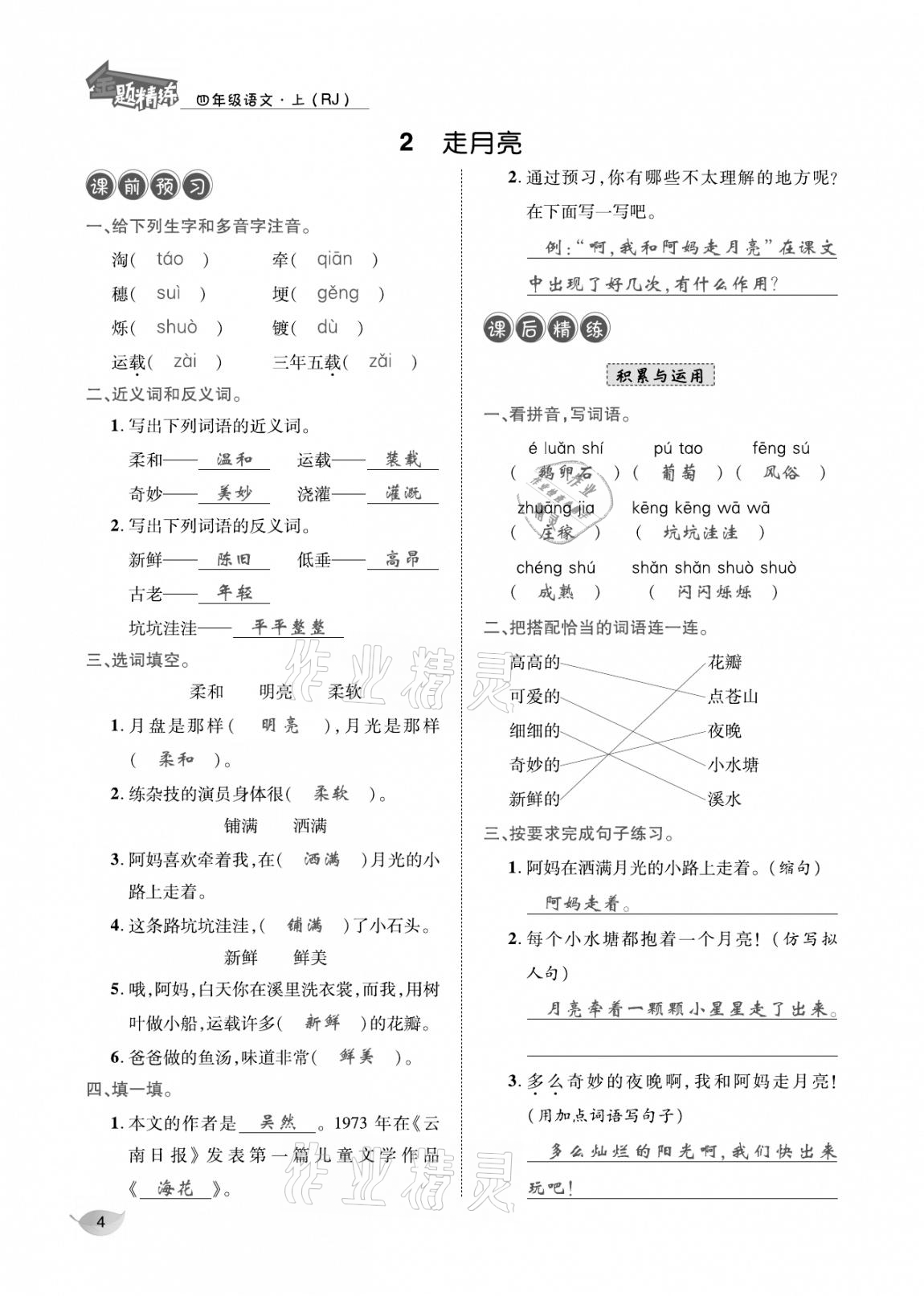 2020年合力語文金題精練四年級語文上冊人教版 參考答案第3頁