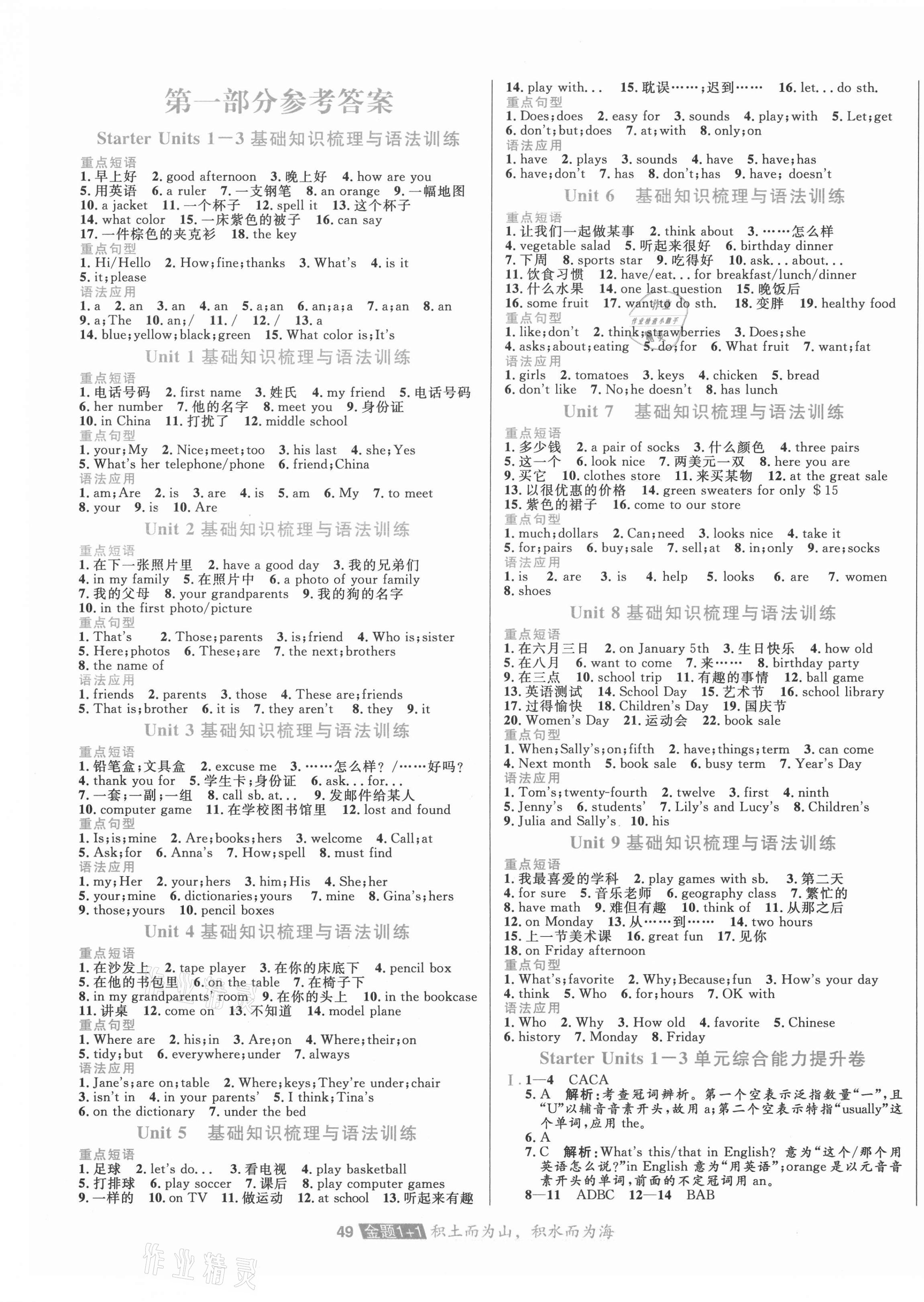 2020年中大英才金題1加1七年級英語上冊人教版 第1頁