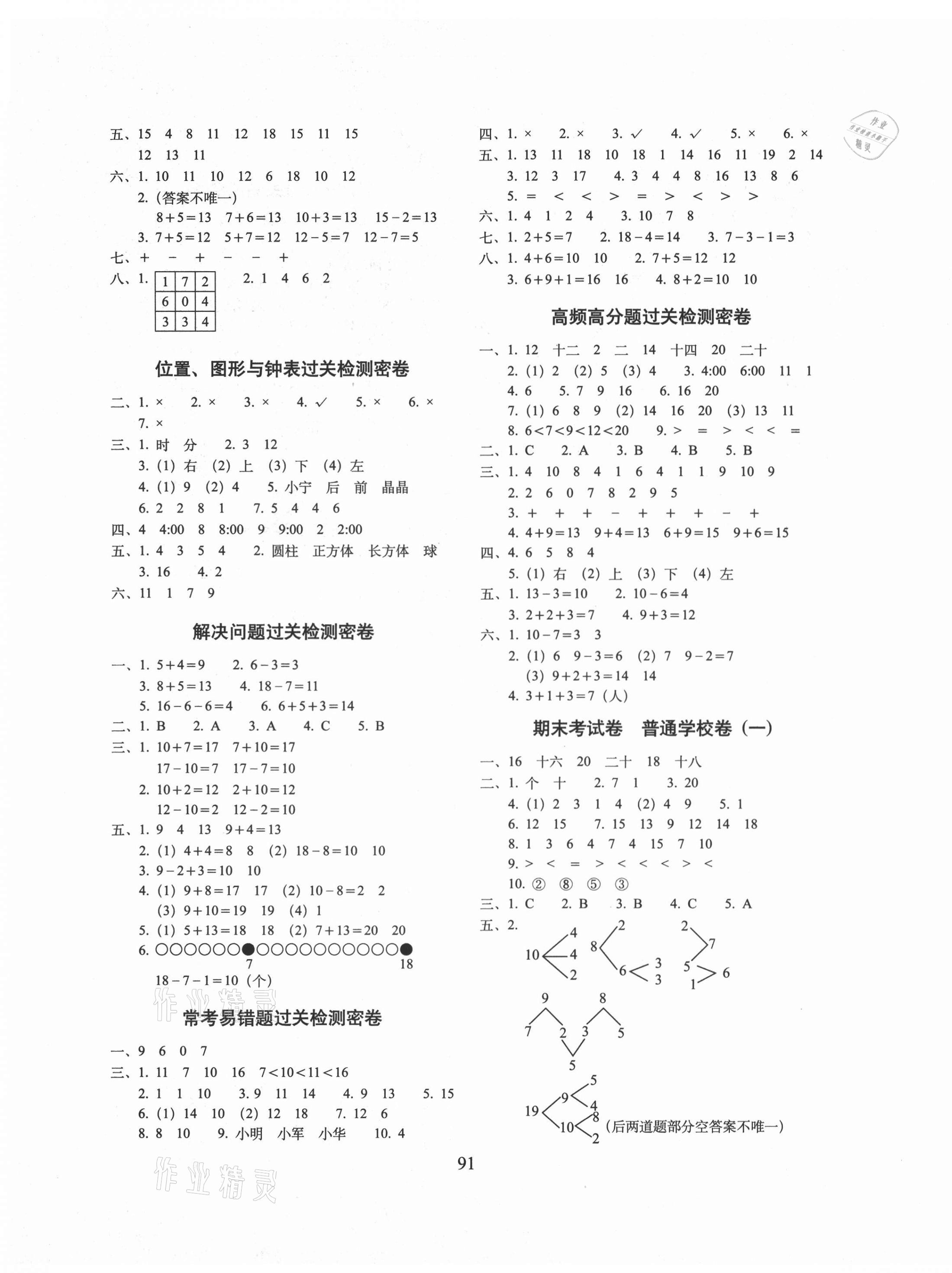 2020年期末沖刺100分完全試卷一年級數(shù)學上冊人教版廣東專版 第3頁