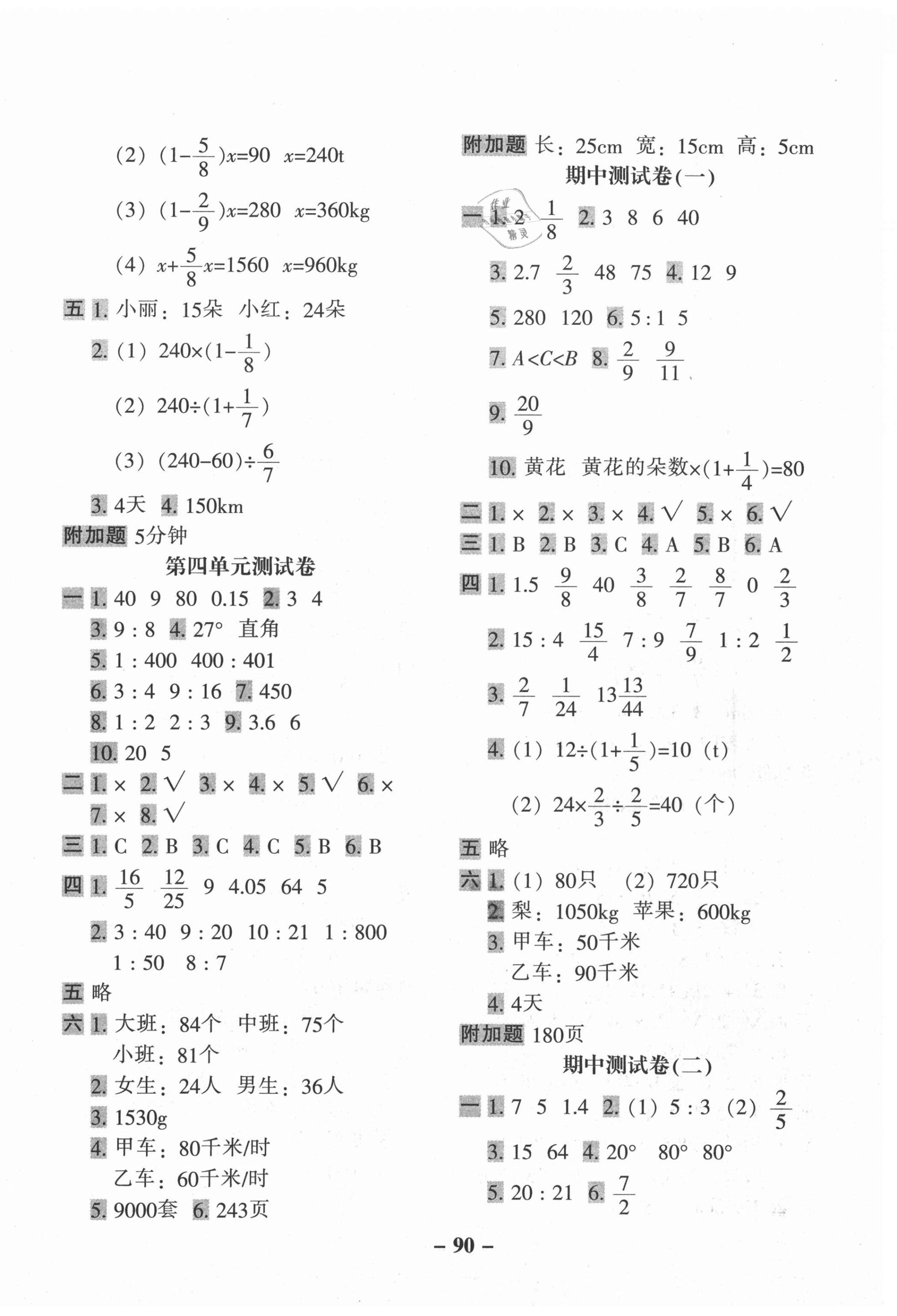 2020年期末闯关100分六年级数学上册人教版 第2页