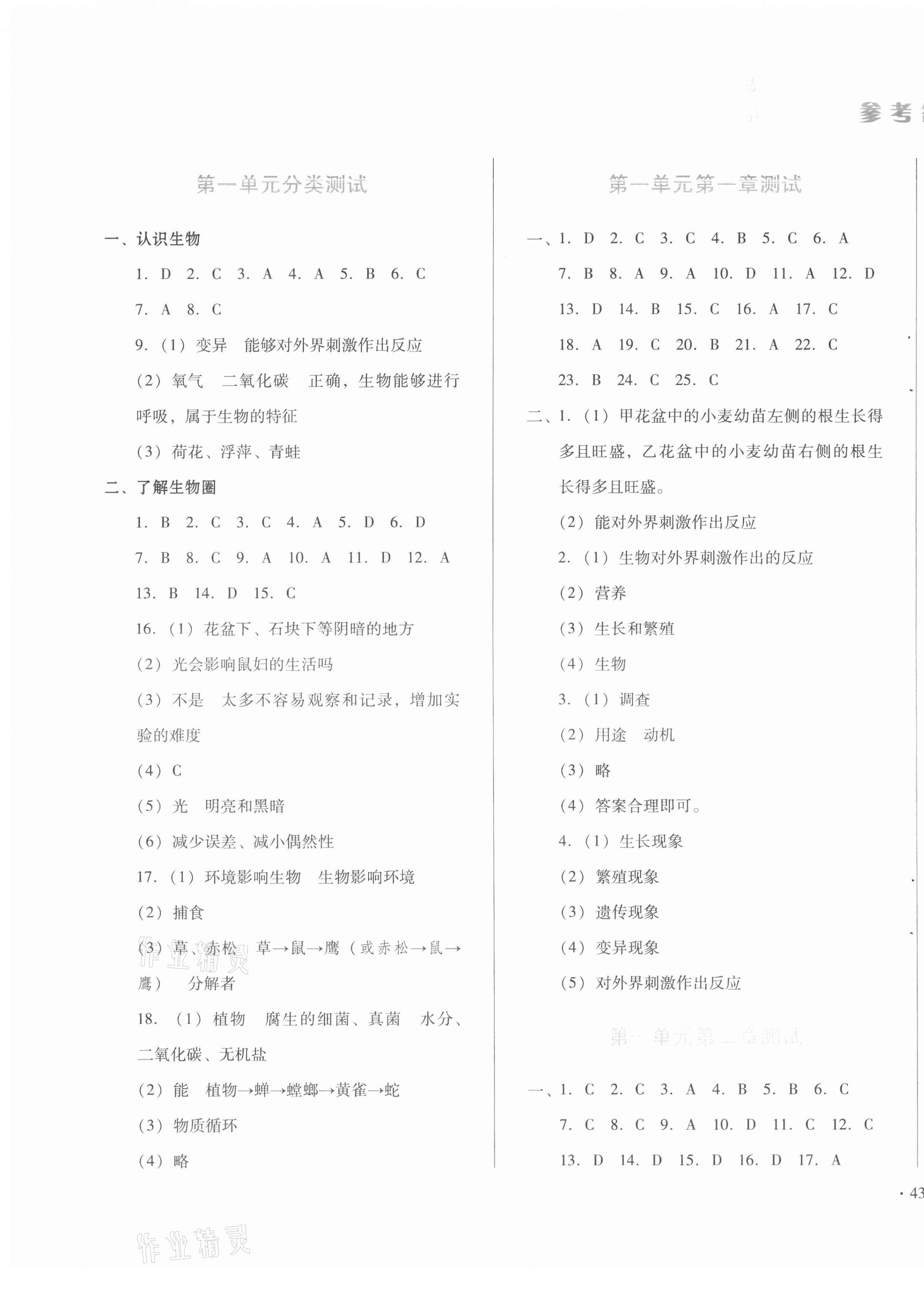 2020年中育1號金卷分類測試卷七年級生物學上冊人教版 第1頁