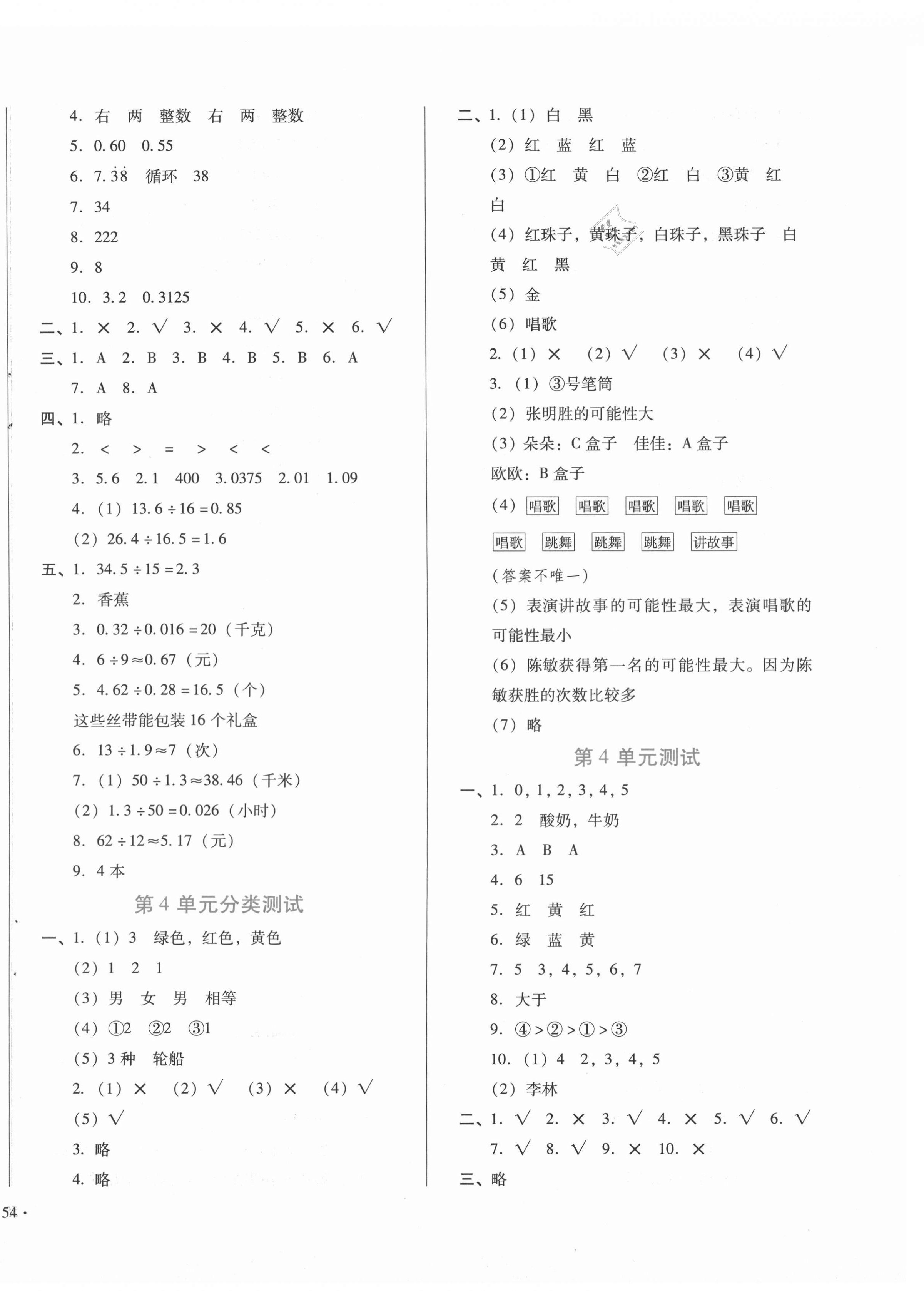 2020年中育1號(hào)金卷分類測(cè)試卷五年級(jí)數(shù)學(xué)上冊(cè)人教版 第4頁(yè)