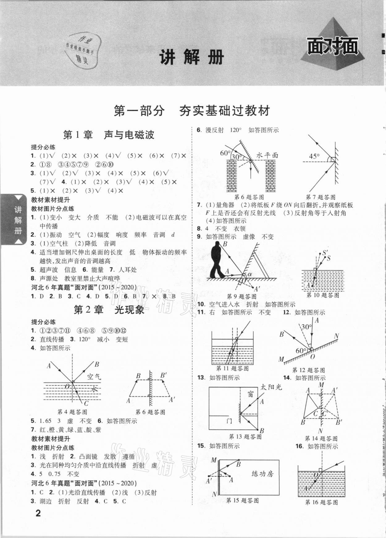 2021年河北中考面对面物理 参考答案第1页