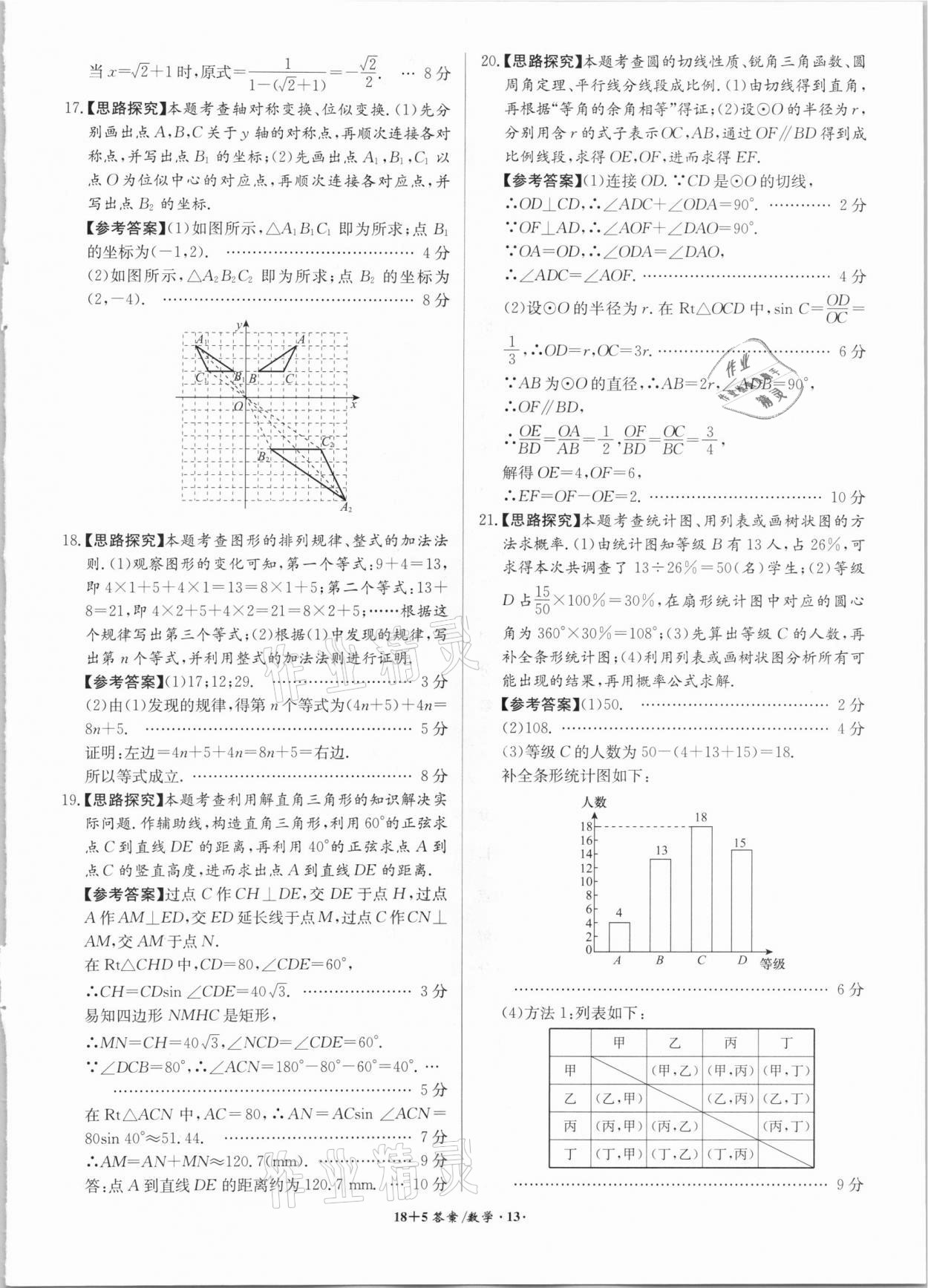 2021年木牘教育18+5安徽省中考試題精編數(shù)學(xué) 參考答案第13頁