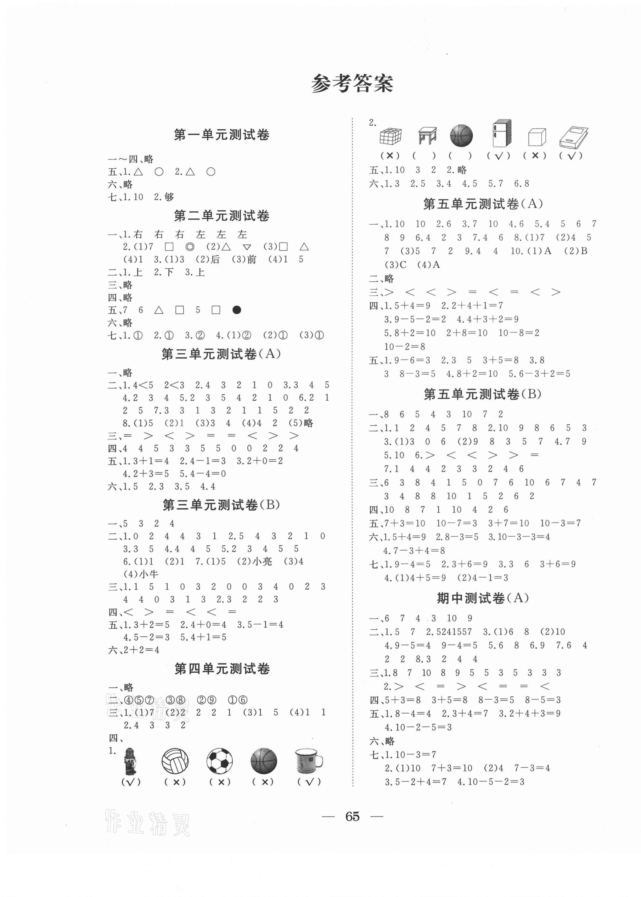 2020年黃岡測(cè)試卷一年級(jí)數(shù)學(xué)上冊(cè)人教版 第1頁