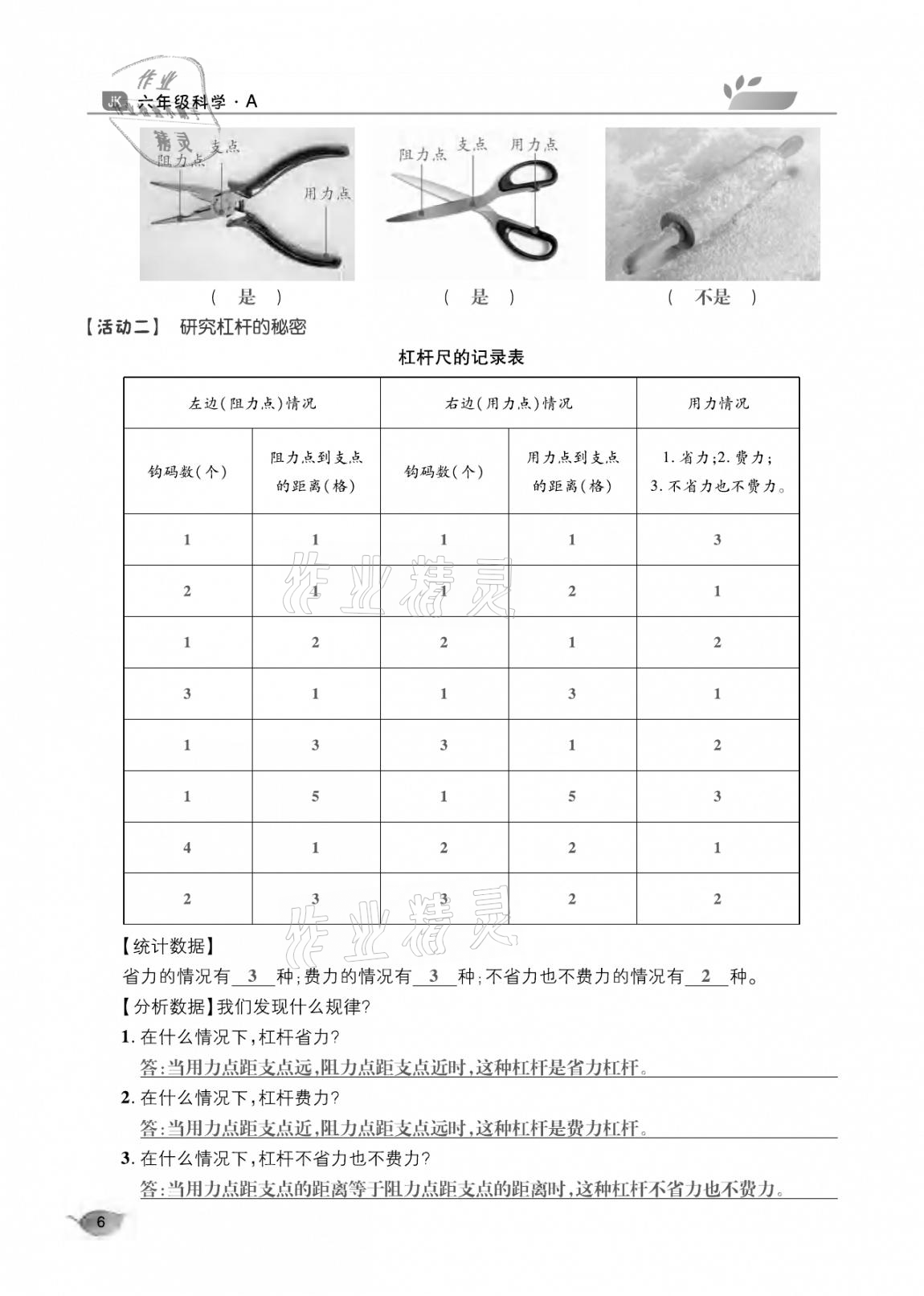 2020年玩轉(zhuǎn)科學(xué)六年級教科版 參考答案第6頁