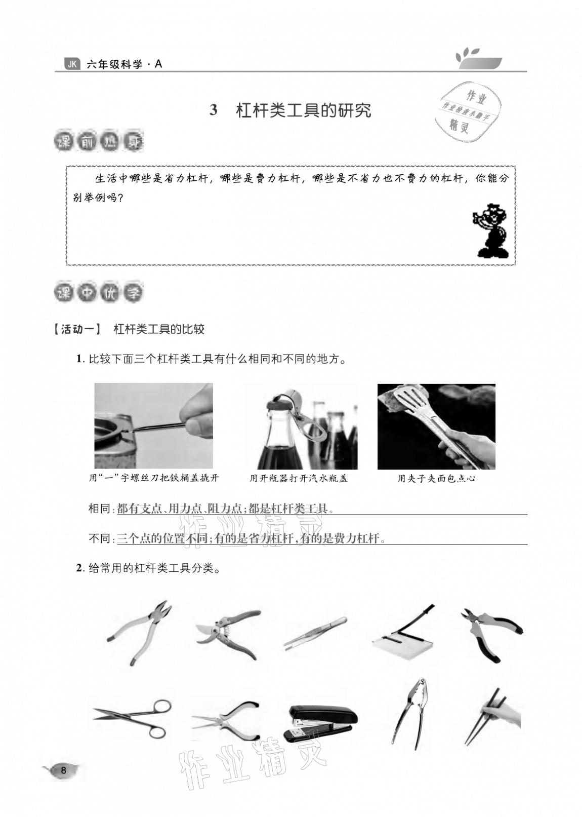 2020年玩轉(zhuǎn)科學(xué)六年級教科版 參考答案第8頁