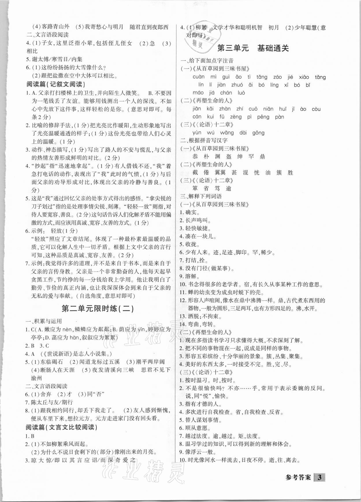 2020年直通中考專項(xiàng)訓(xùn)練限時(shí)精練七年級(jí)語文上冊(cè) 第3頁