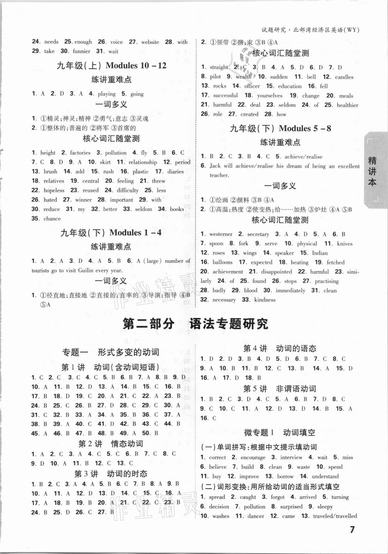 2021年萬唯教育中考試題研究英語外研版北部灣經(jīng)濟區(qū)專用 參考答案第6頁