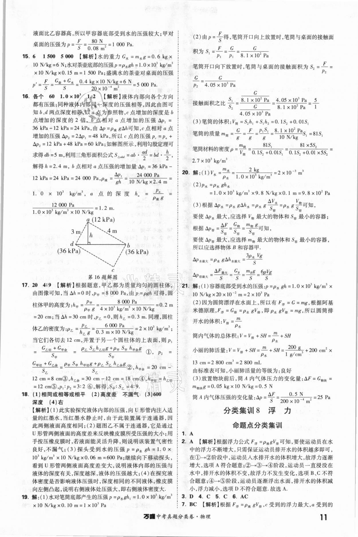 2021年萬唯中考真題分類卷物理 參考答案第11頁