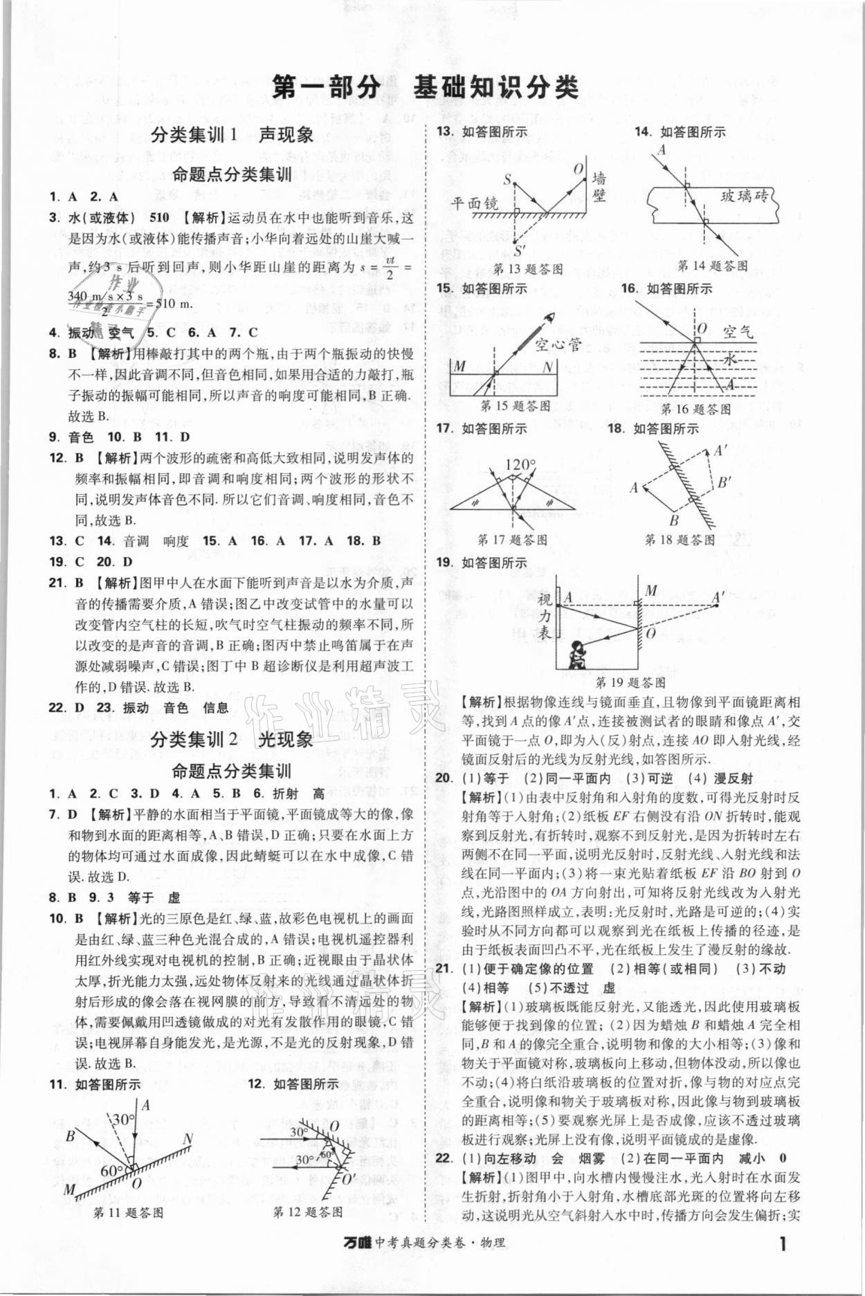 2021年萬唯中考真題分類卷物理 參考答案第1頁