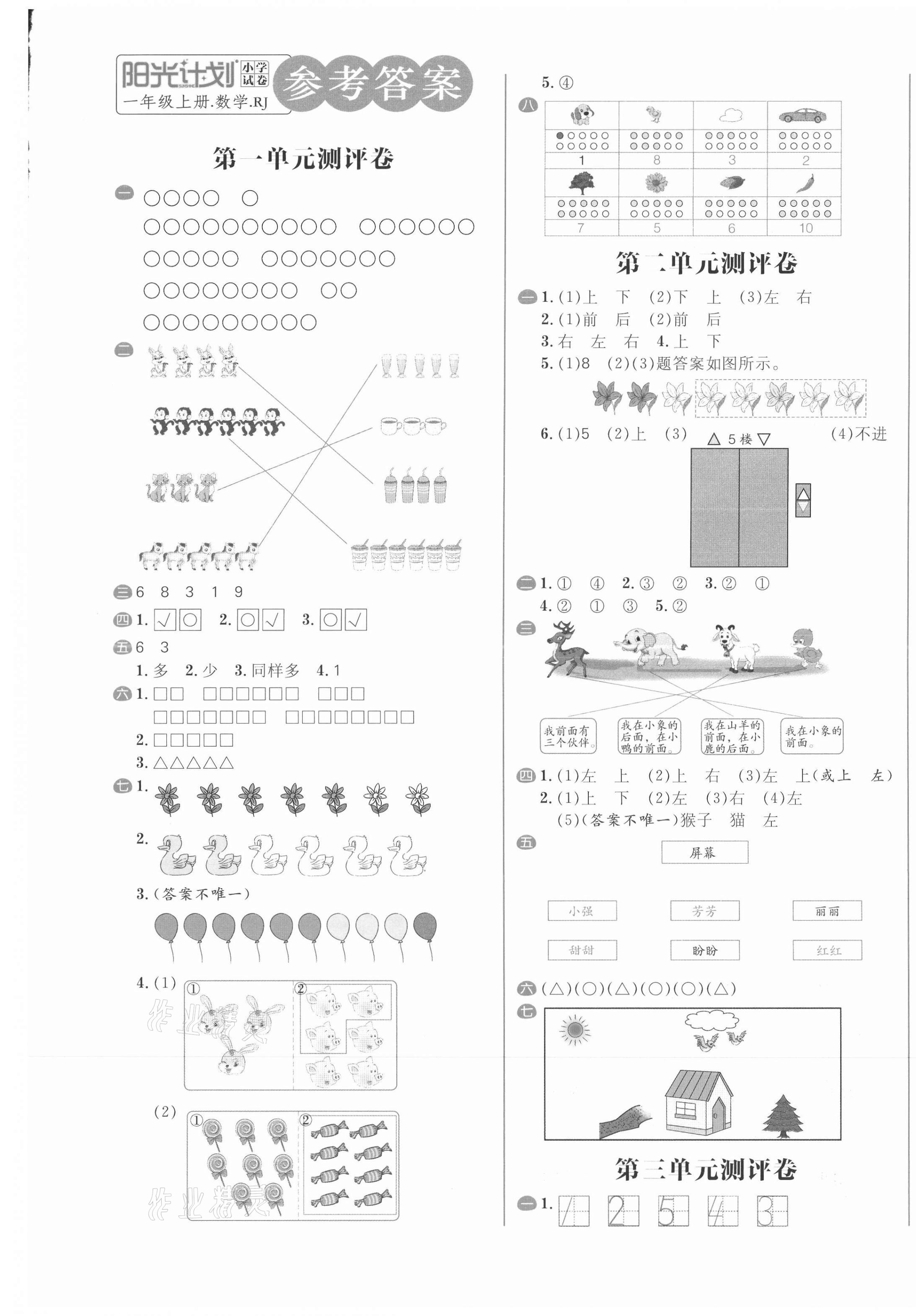 2020年陽光計劃小學(xué)試卷一年級數(shù)學(xué)上冊人教版 第1頁