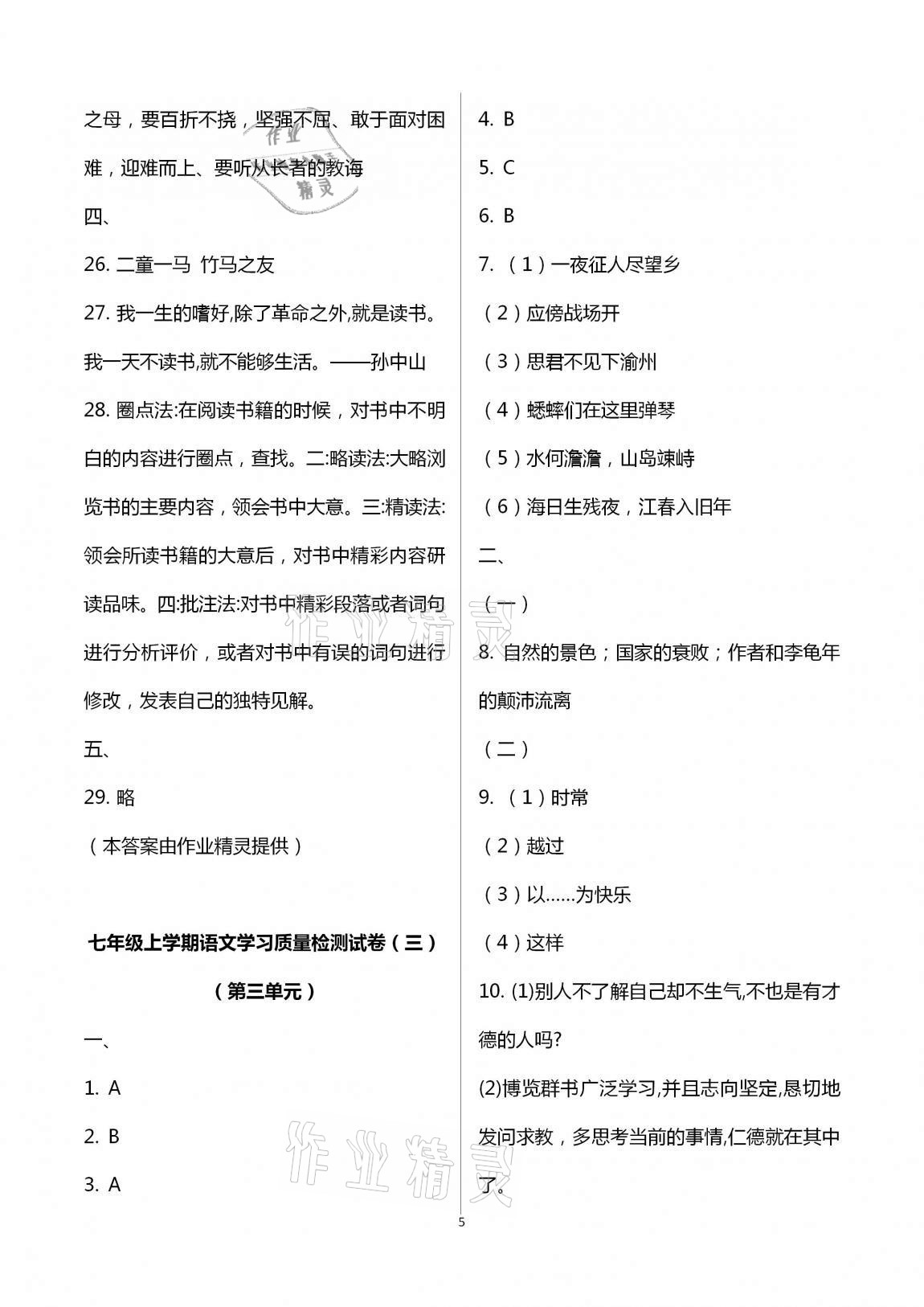 2020年新课程学习质量检测七年级语文上学期人教版 第5页