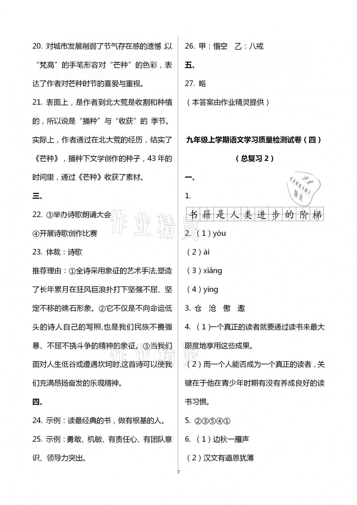 2020年新课程学习质量检测九年级语文全一册人教版 第7页