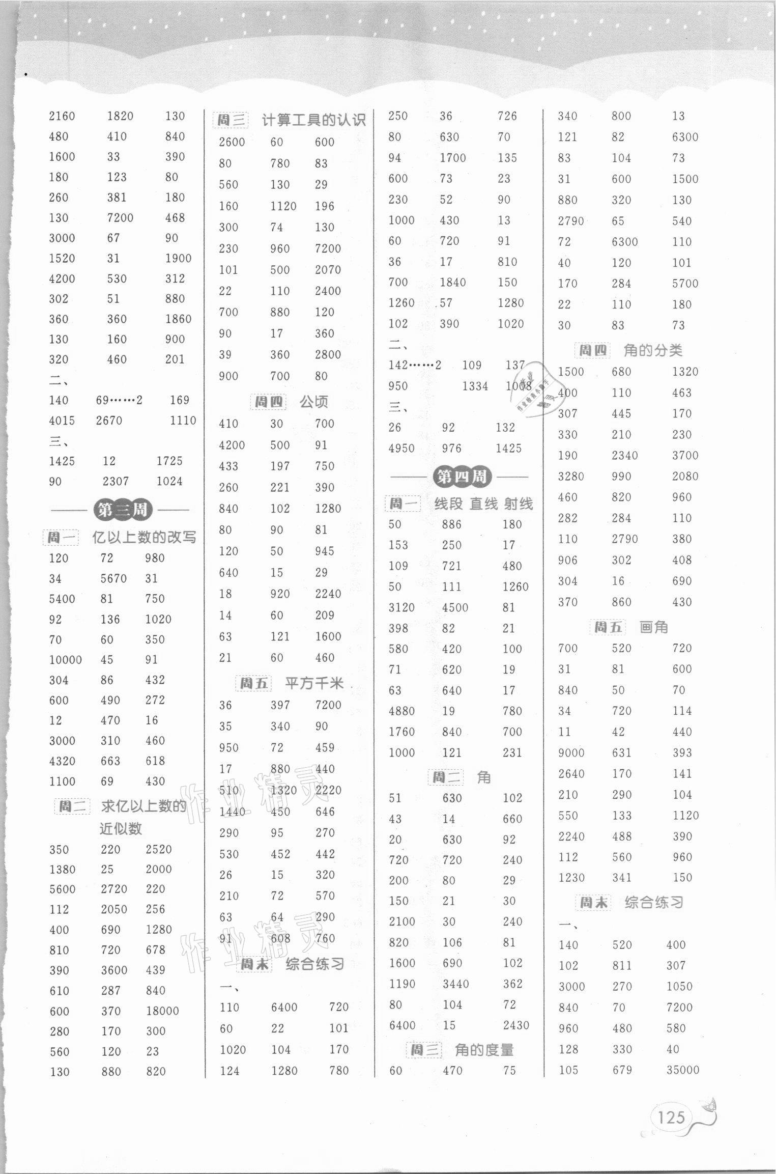 2020年黃岡口算天天練四年級數學上冊人教版 參考答案第2頁