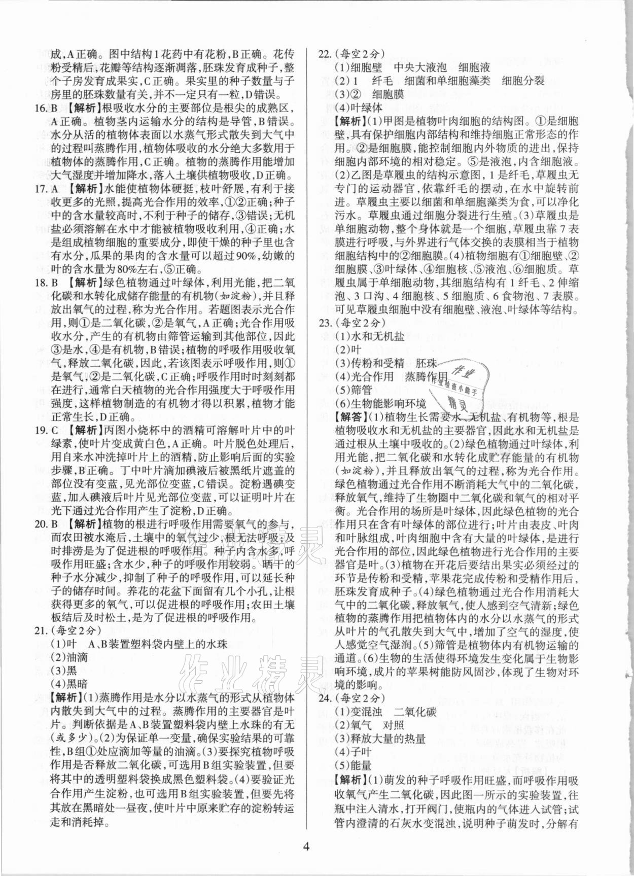 2020年學(xué)習(xí)周報(bào)期末必刷卷七年級(jí)生物上冊(cè)蘇教版山西專版 第4頁(yè)