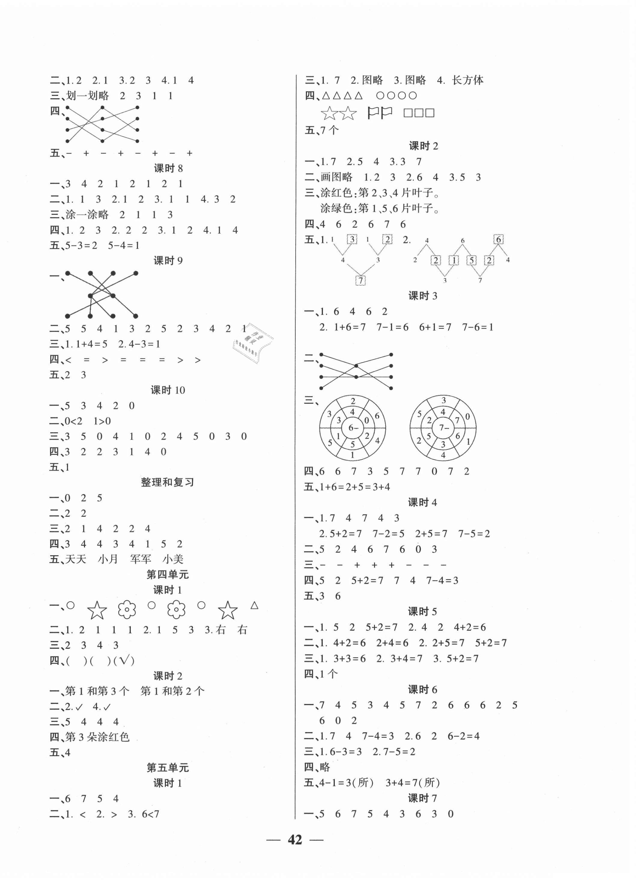 2020年基礎(chǔ)教研開心作業(yè)一年級(jí)數(shù)學(xué)上冊(cè)人教版 參考答案第2頁(yè)