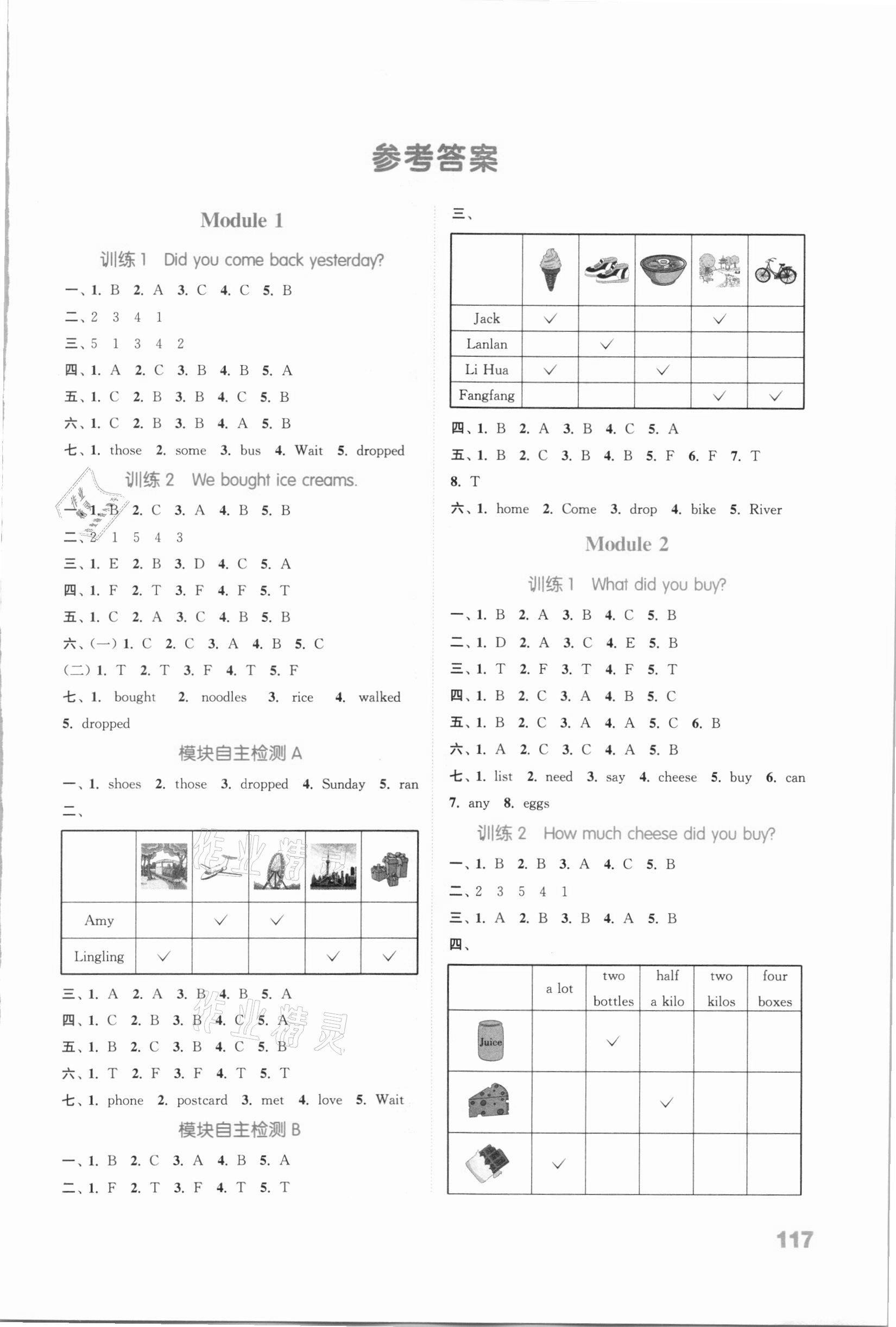 2020年通城学典小学英语听力能手五年级上册外研版 参考答案第1页