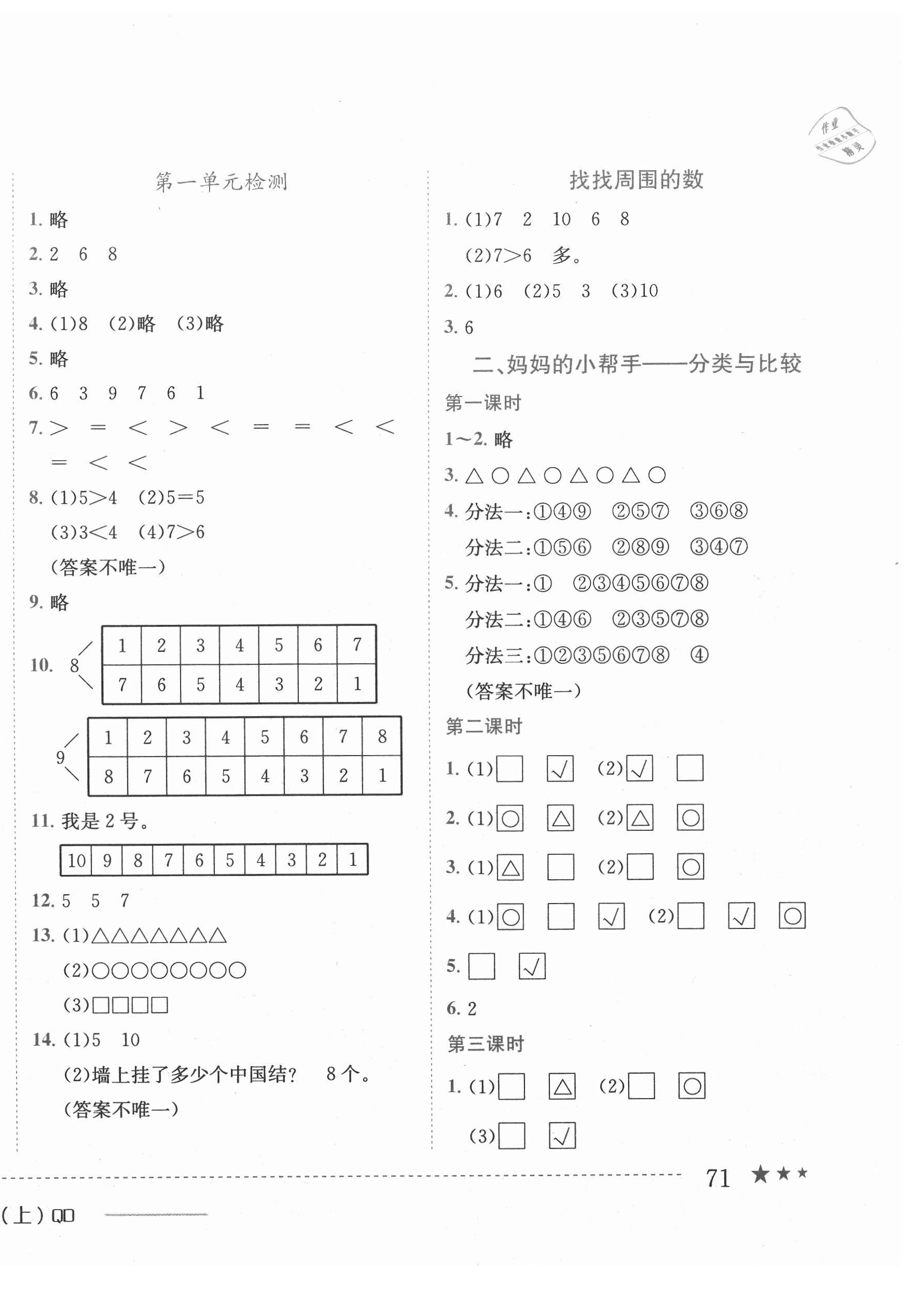 2020年黄冈小状元作业本一年级数学上册青岛版 第2页