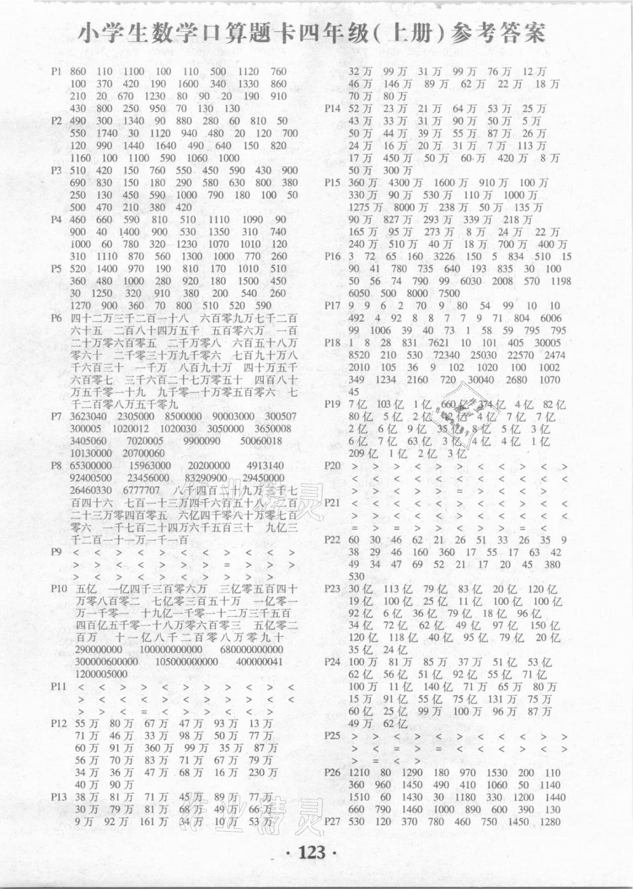 2020年小學生數(shù)學口算題卡四年級上冊人教版黑龍江美術出版社 第1頁