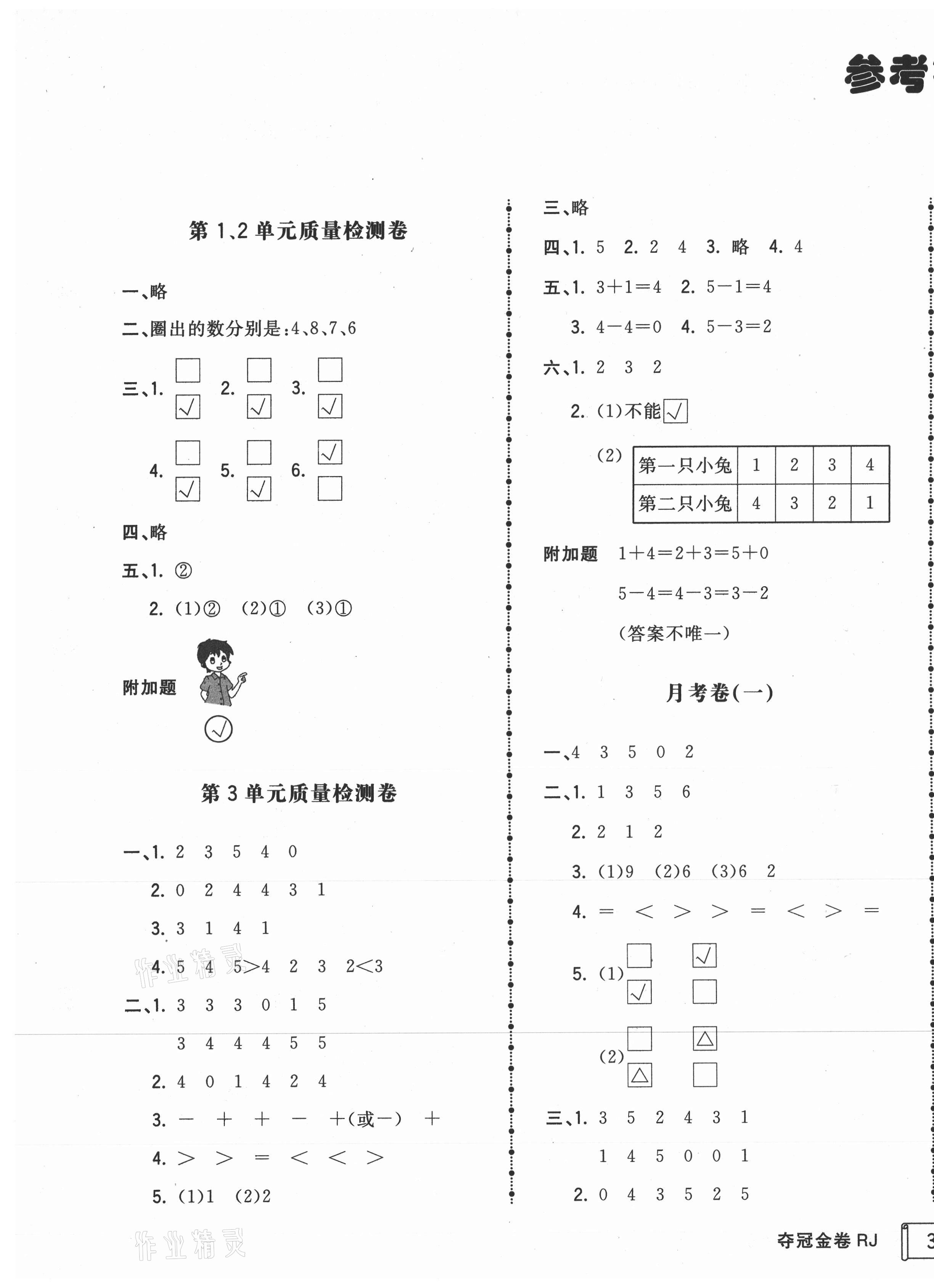 2020年智慧翔夺冠金卷一年级数学上册人教版 第1页