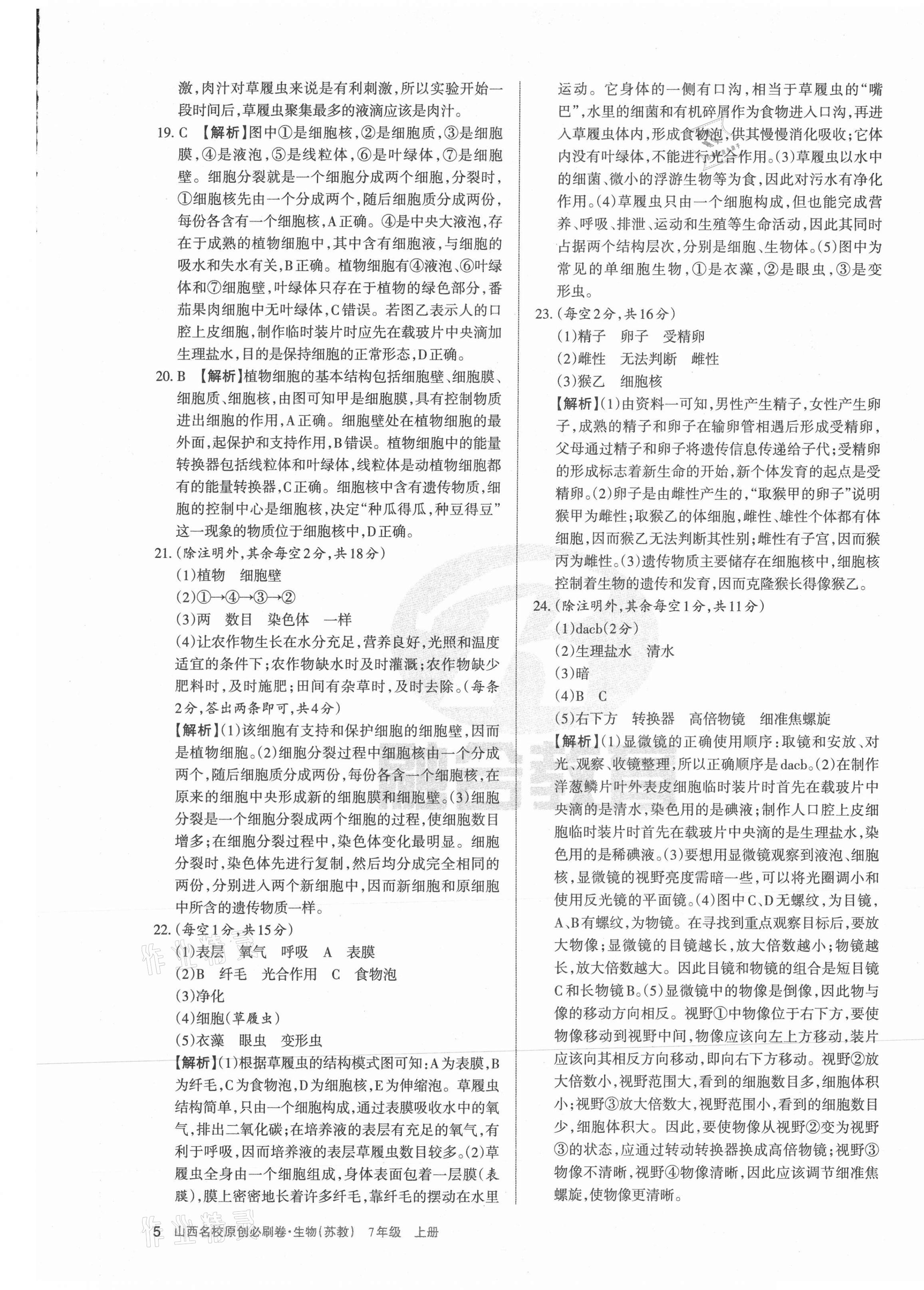 2020年山西名校原創(chuàng)必刷卷七年級生物上冊蘇教版 第5頁