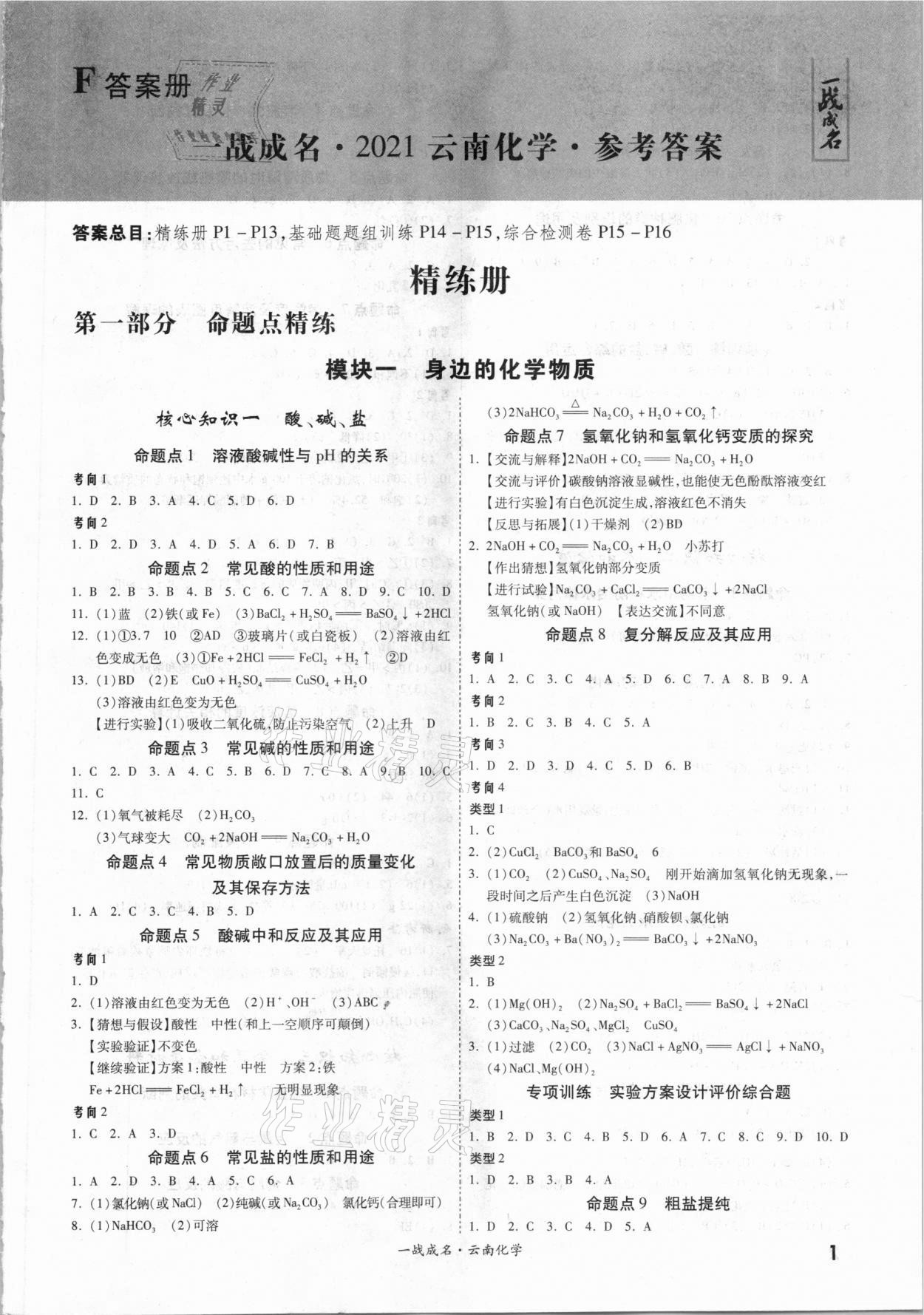 2021年一战成名云南中考考前新方案化学A精练册 第1页