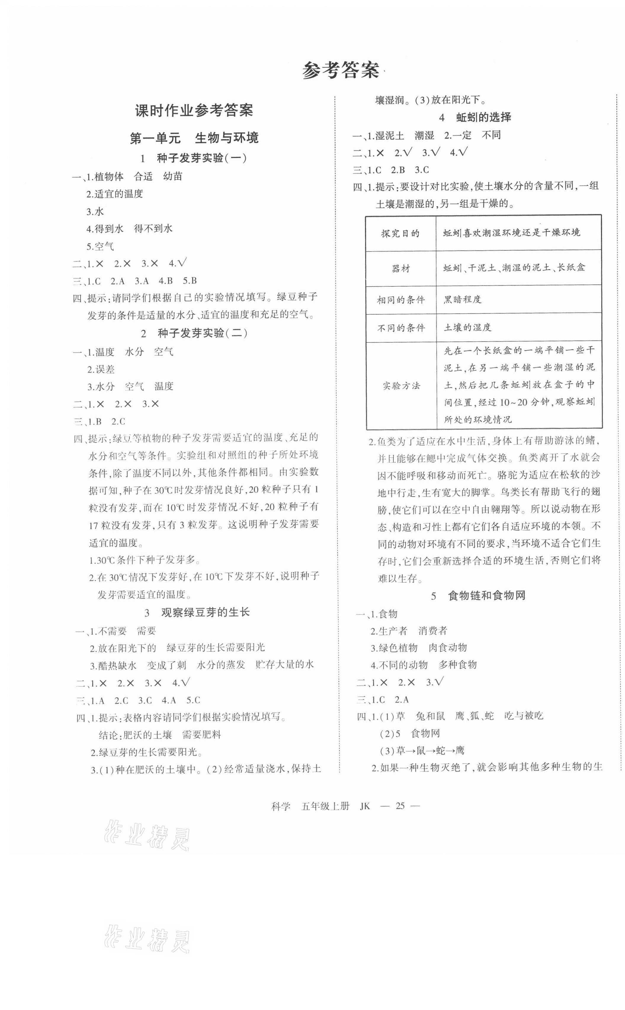 2020年全能檢測五年級科學(xué)上冊教科版 第1頁