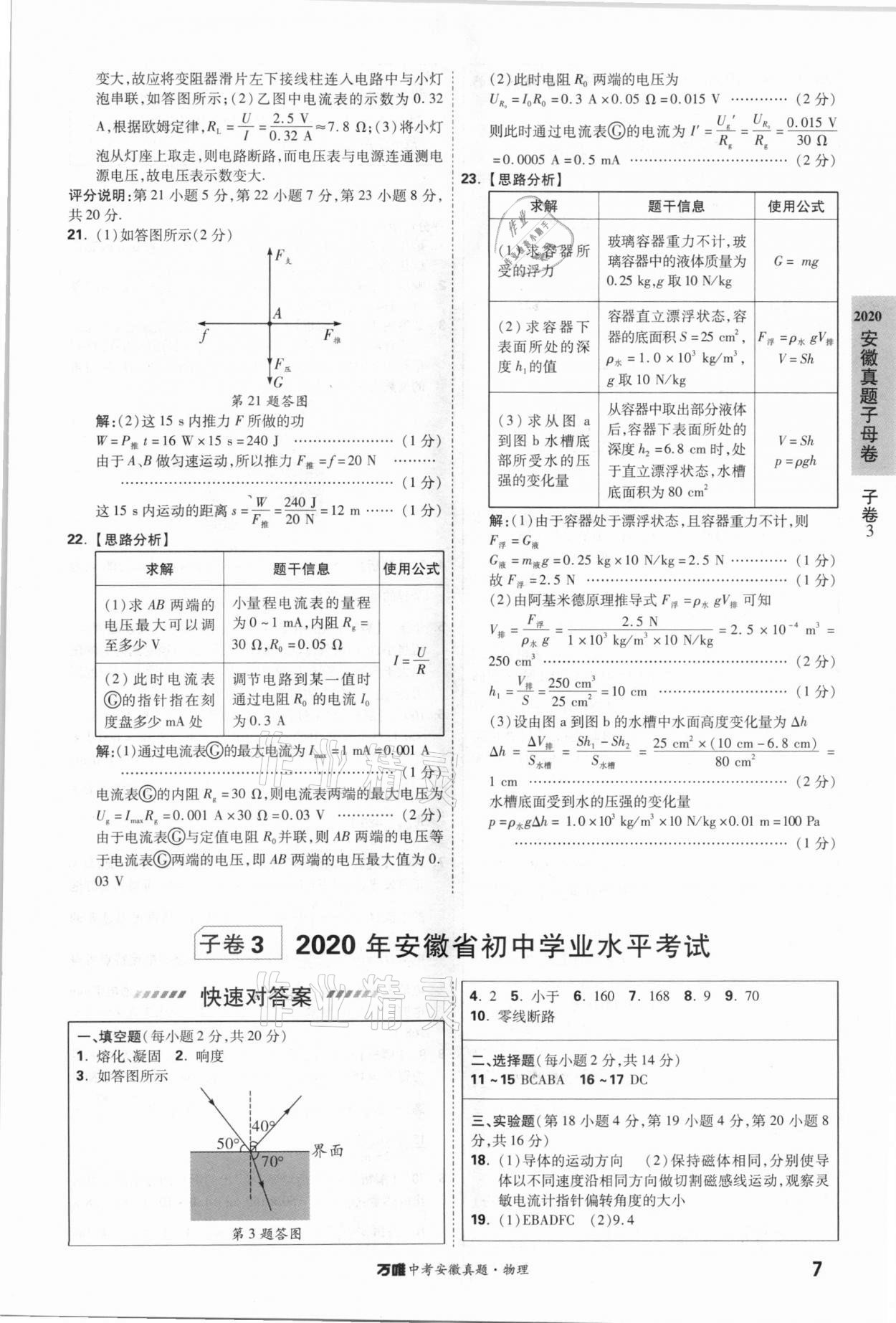 2021年萬唯中考安徽真題物理 第7頁