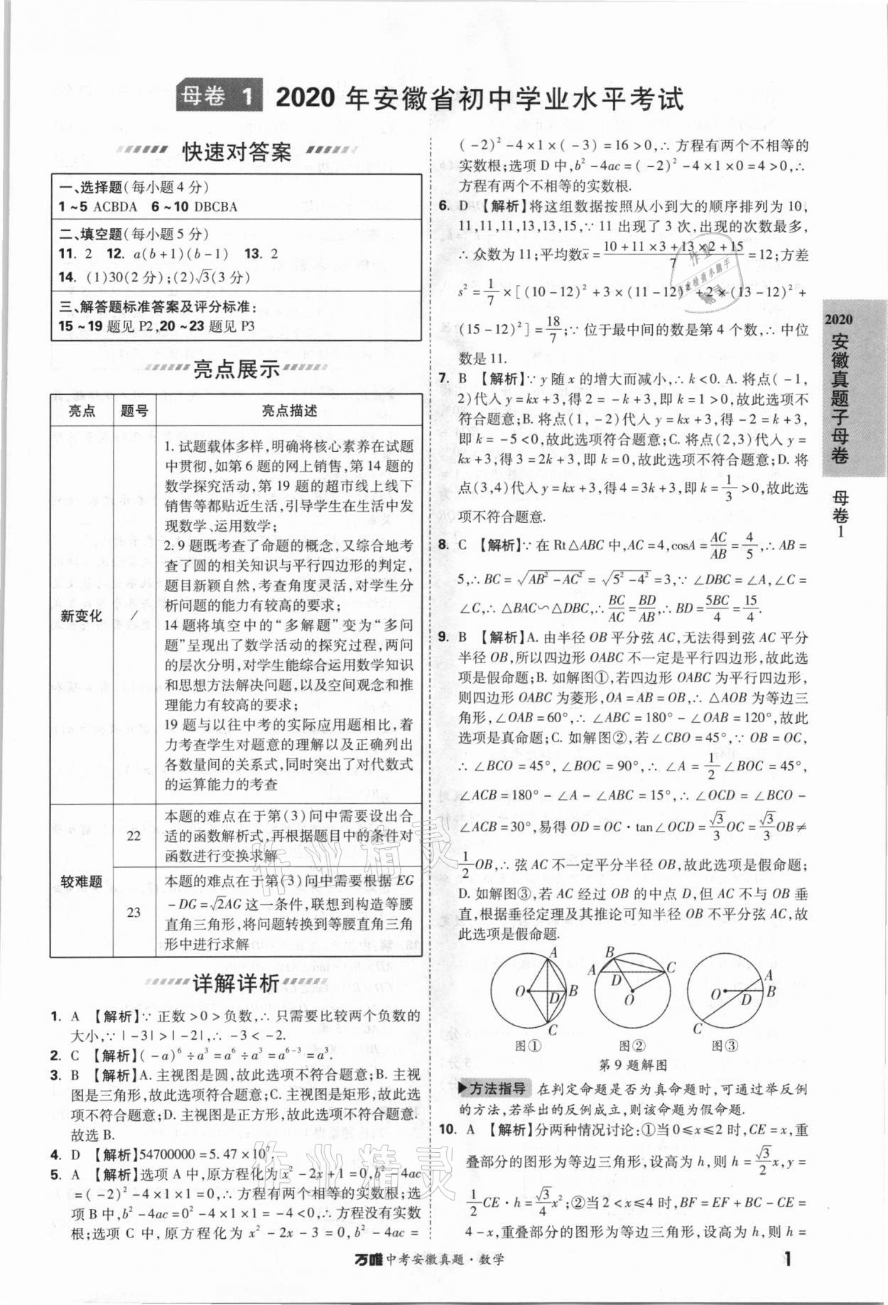 2021年萬唯中考安徽真題數學 第1頁