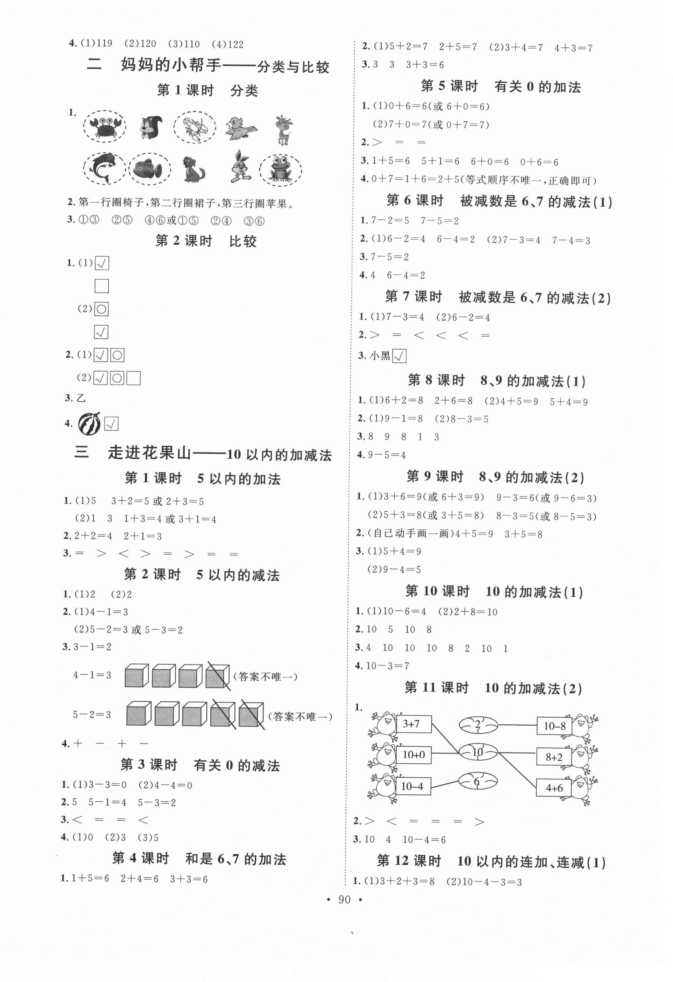 2020年每時每刻快樂優(yōu)加作業(yè)本一年級數(shù)學(xué)上冊青島版54制Q1版 參考答案第2頁