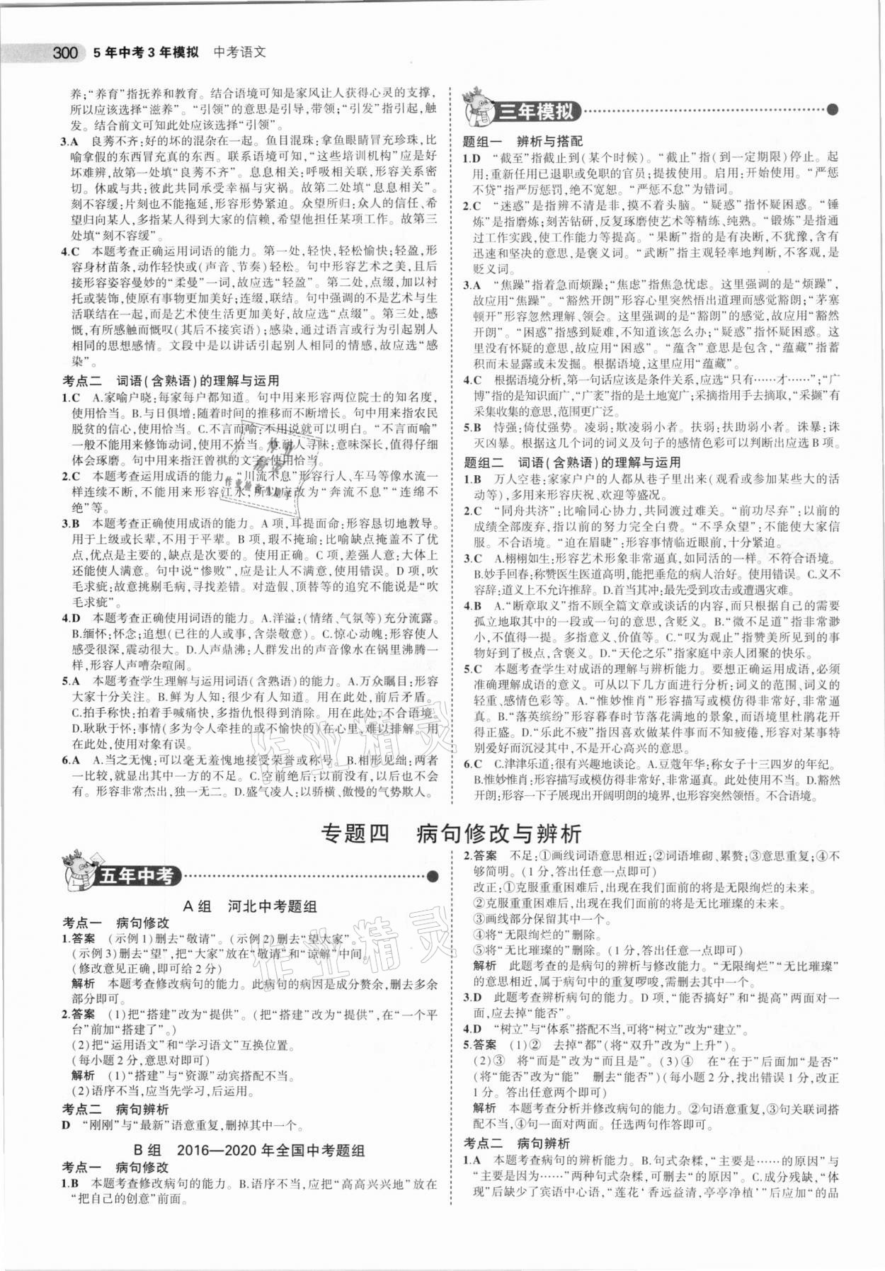 2021年5年中考3年模拟语文河北专用 参考答案第4页