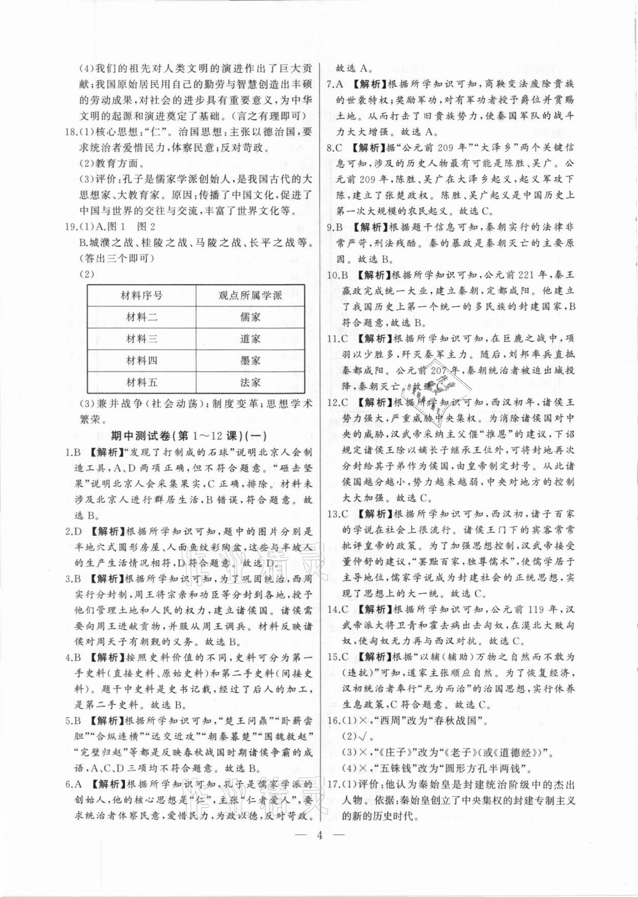 2020年大联考单元期末测试卷七年级历史上册人教版 第4页