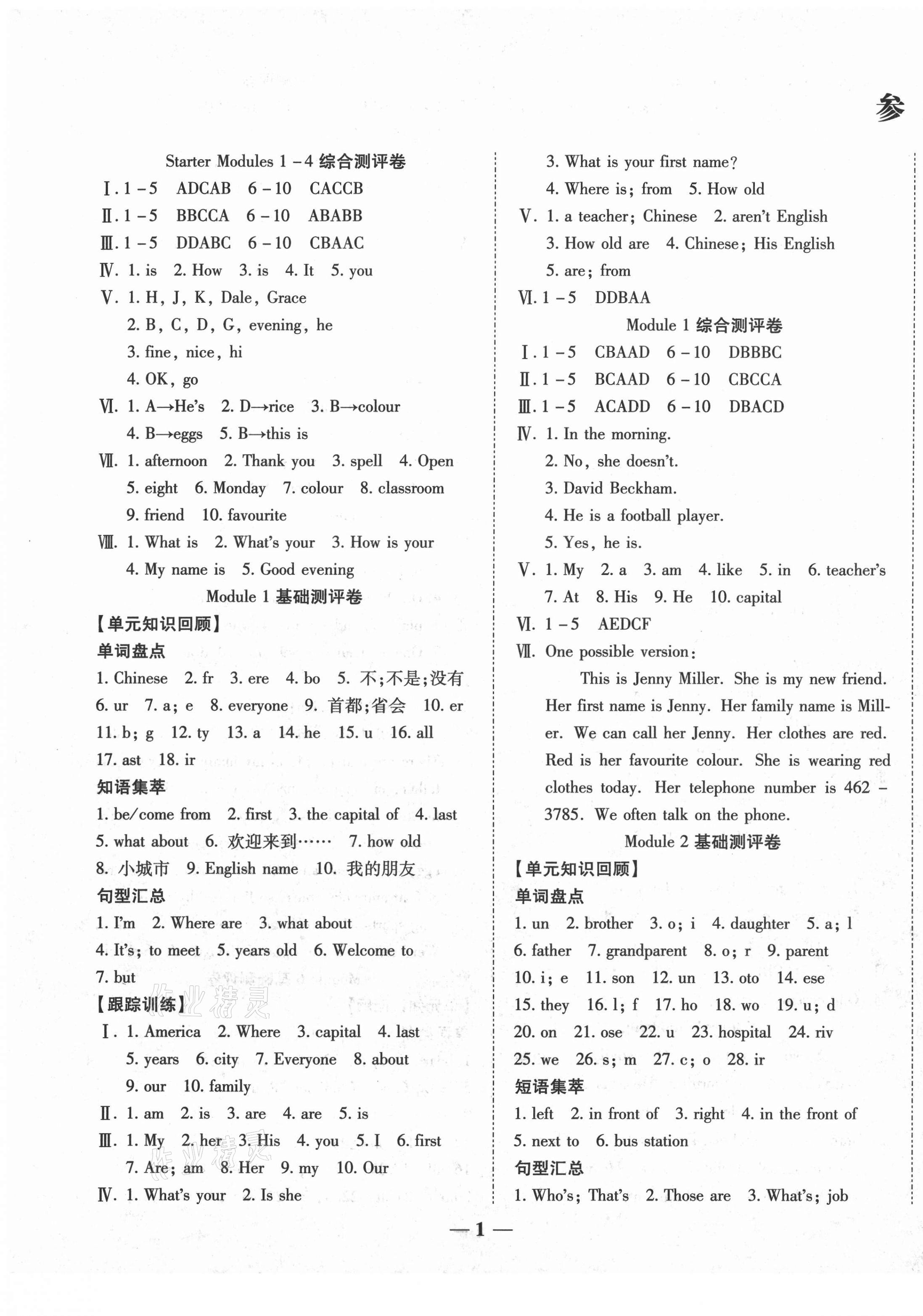 2020年師大測(cè)評(píng)卷提煉知識(shí)點(diǎn)七年級(jí)英語上冊(cè)外研版 第1頁