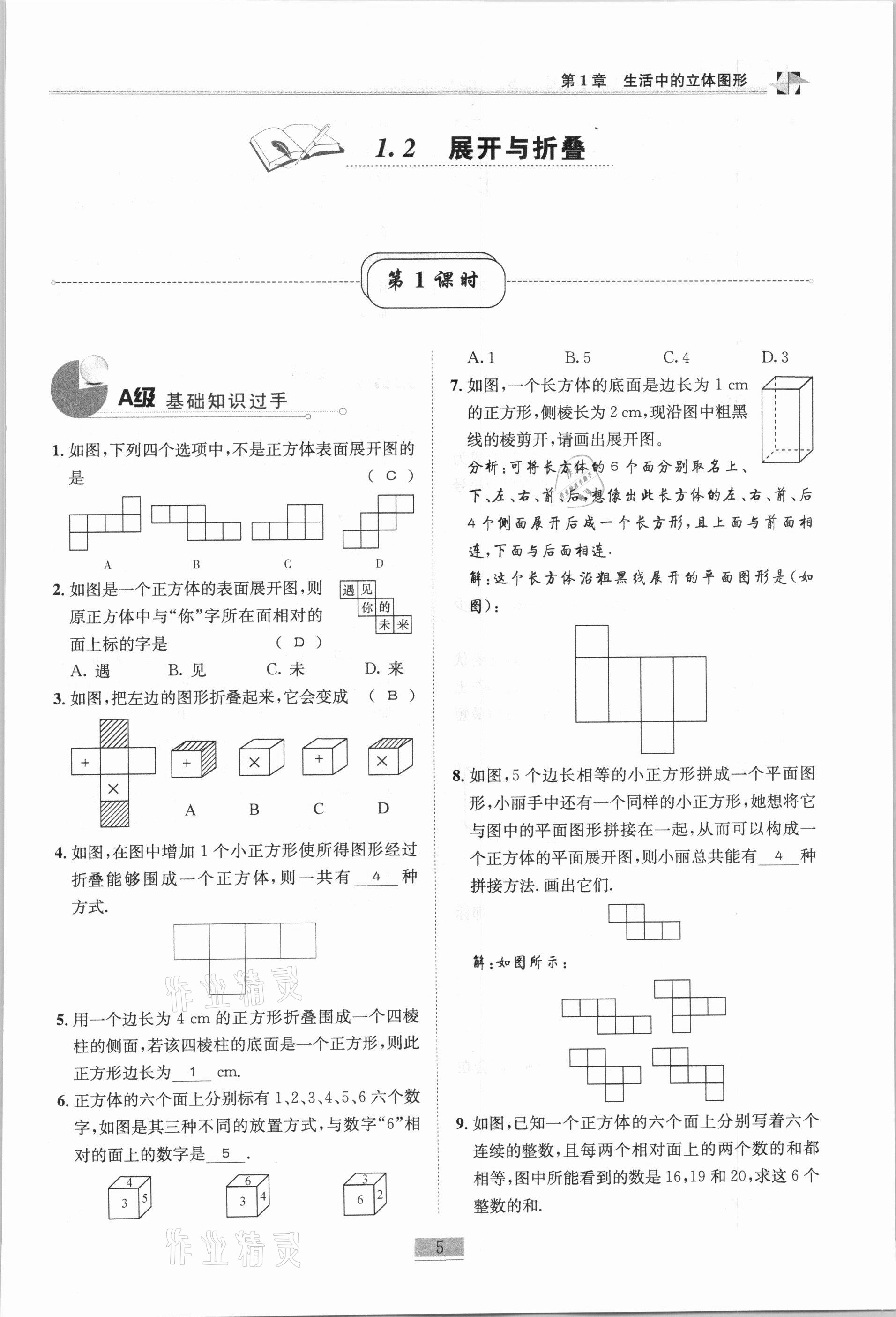 2020年名師課堂課時優(yōu)化精講精練七年級數(shù)學上冊北師大版 參考答案第5頁