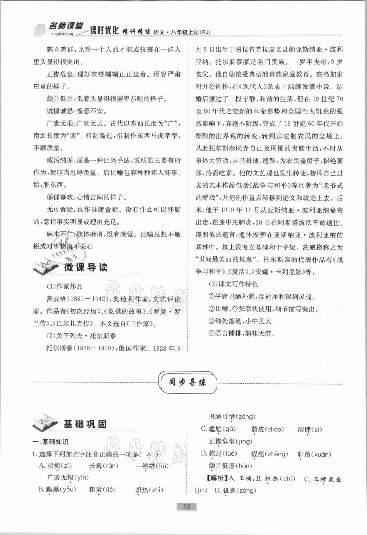 2020年名師課堂課時(shí)優(yōu)化精講精練八年級(jí)語(yǔ)文上冊(cè)人教版 第32頁(yè)