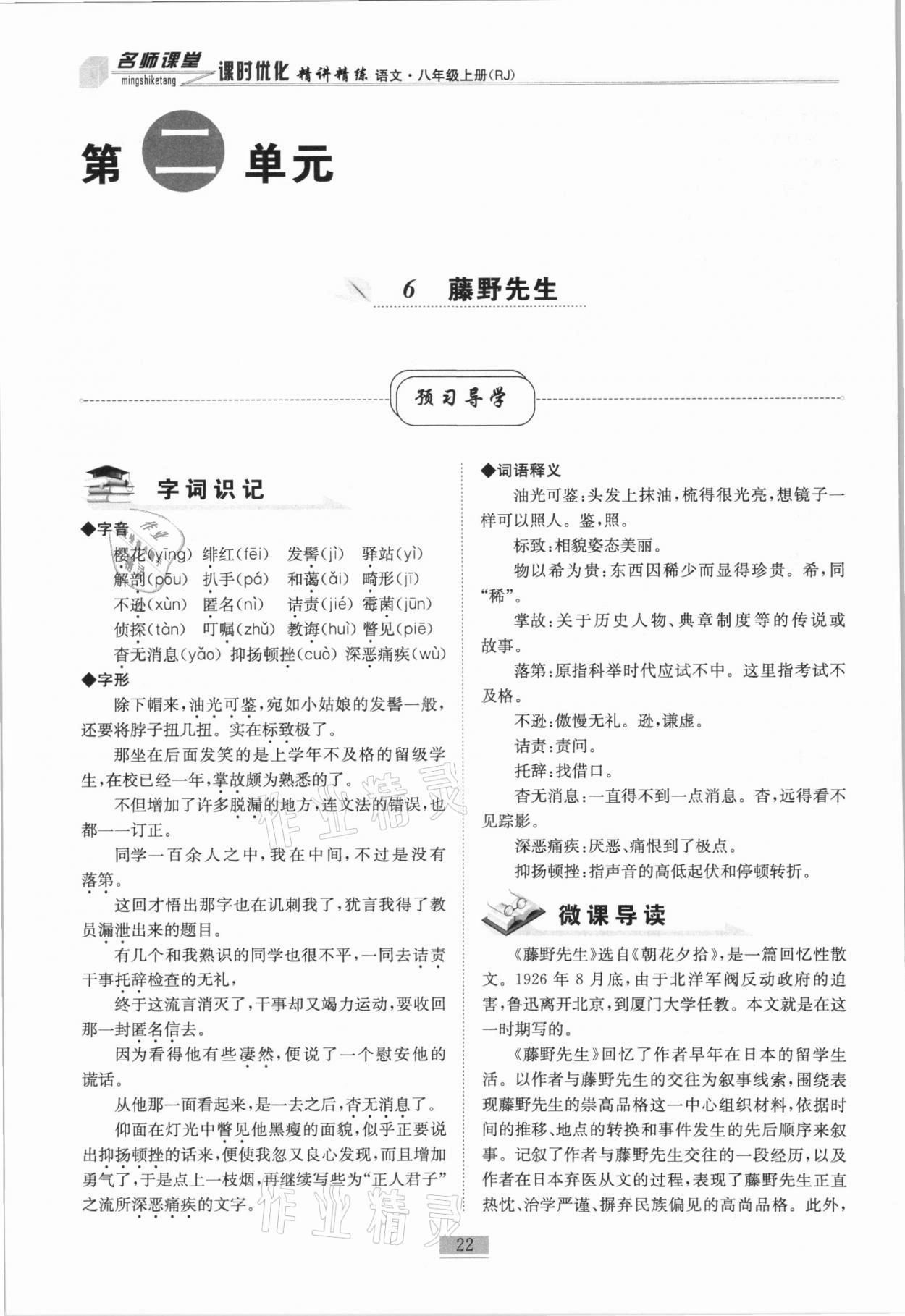 2020年名師課堂課時優(yōu)化精講精練八年級語文上冊人教版 第22頁