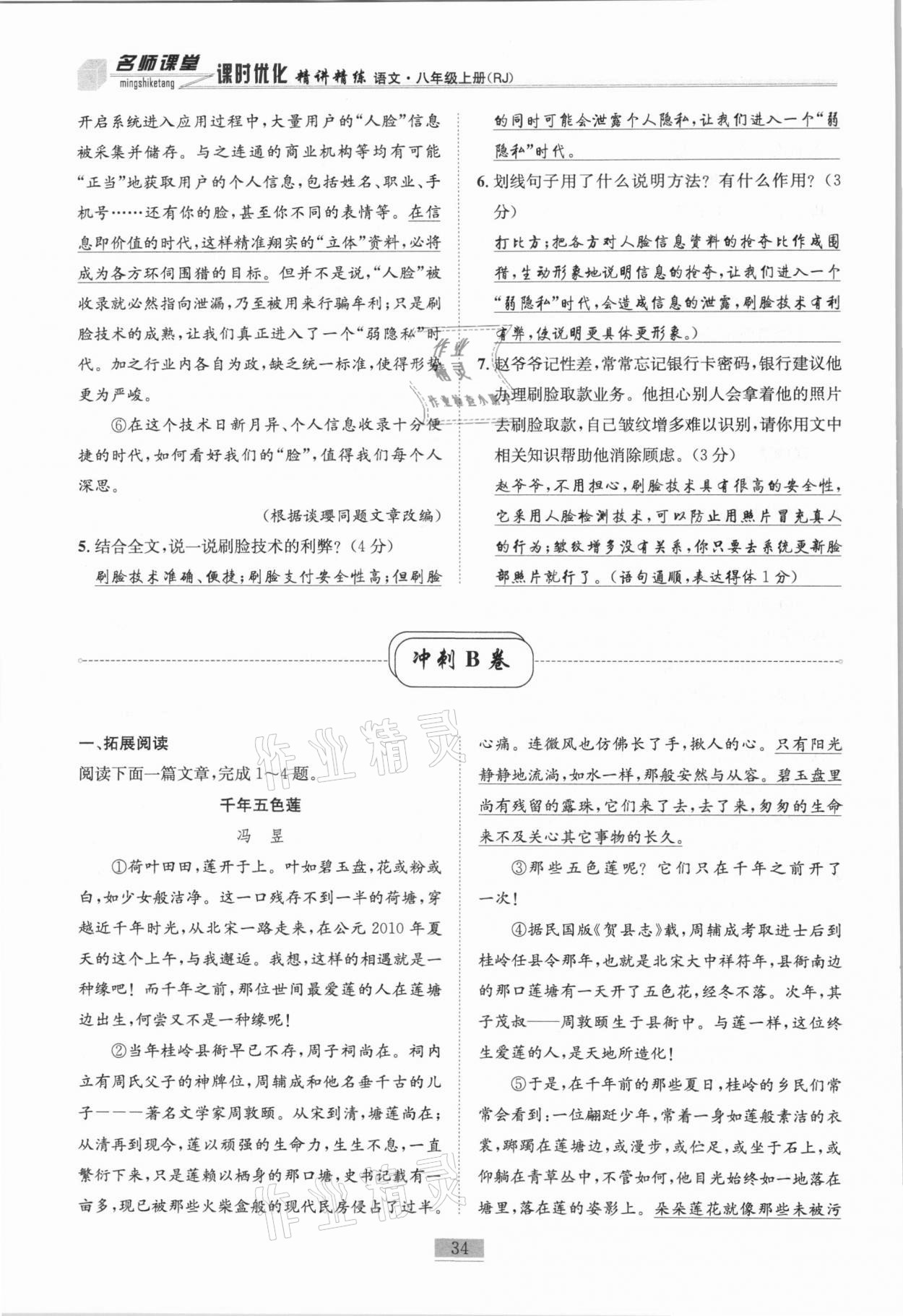 2020年名師課堂課時優(yōu)化精講精練八年級語文上冊人教版 第34頁